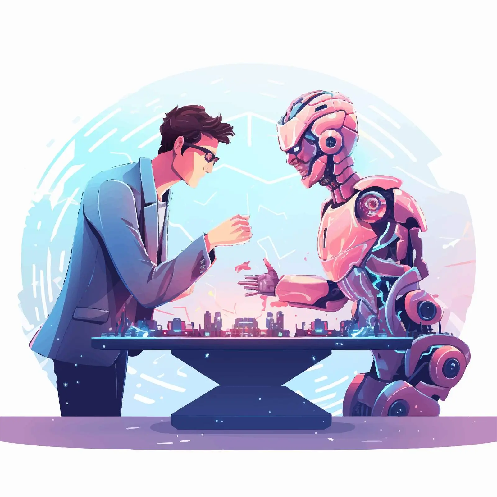 Futuristic Robot vs Human Confrontation Concept — free download from Dotvec