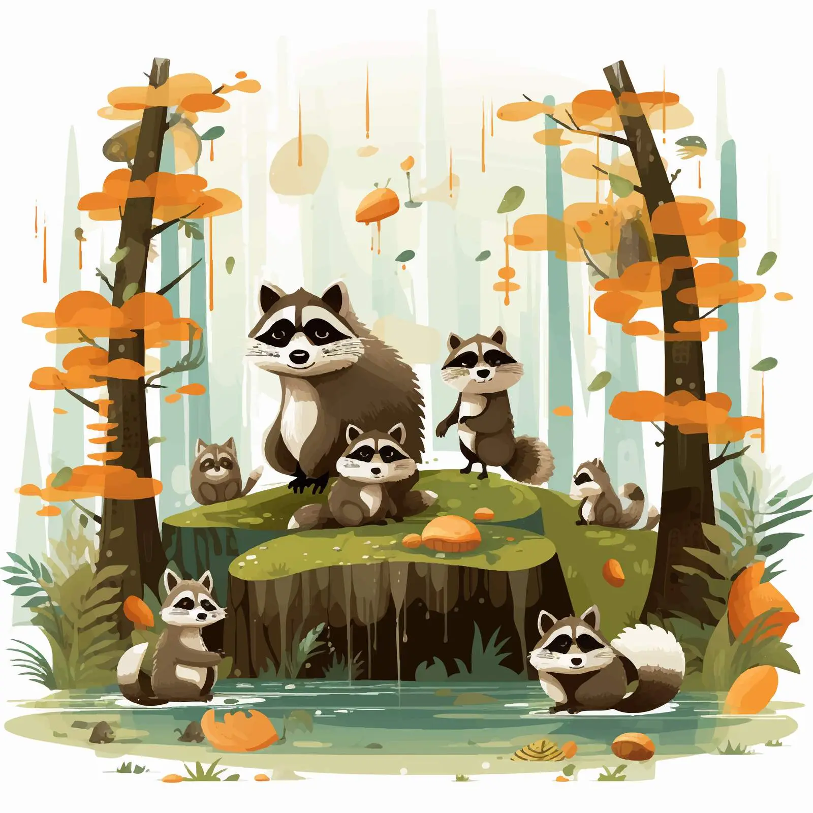 Raccoon Adventure in Woodland Illustration — free download from Dotvec