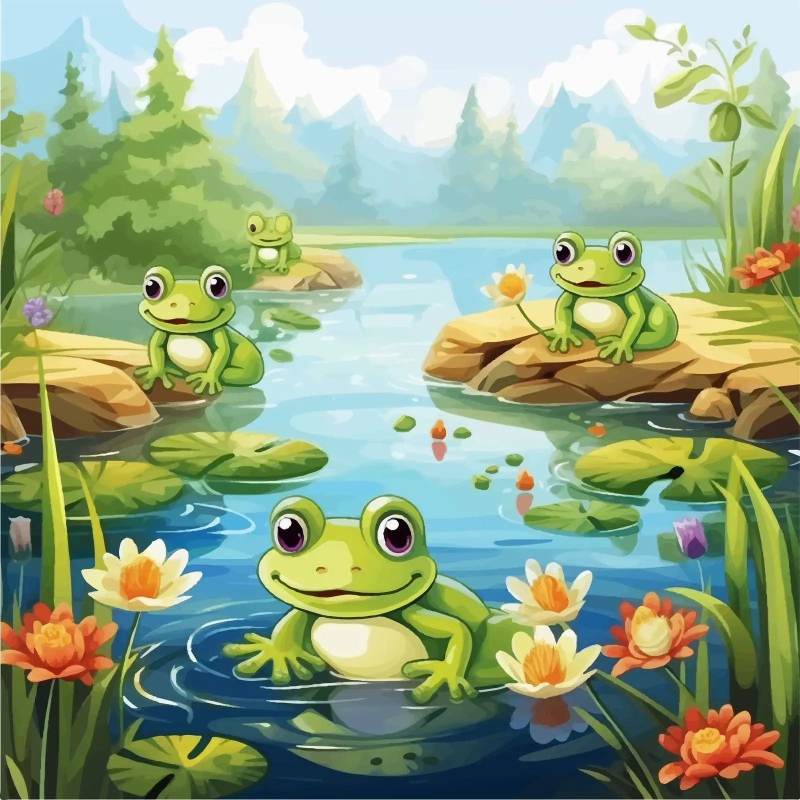 Frog Pond Game Template Vector Illustration — free download from Dotvec