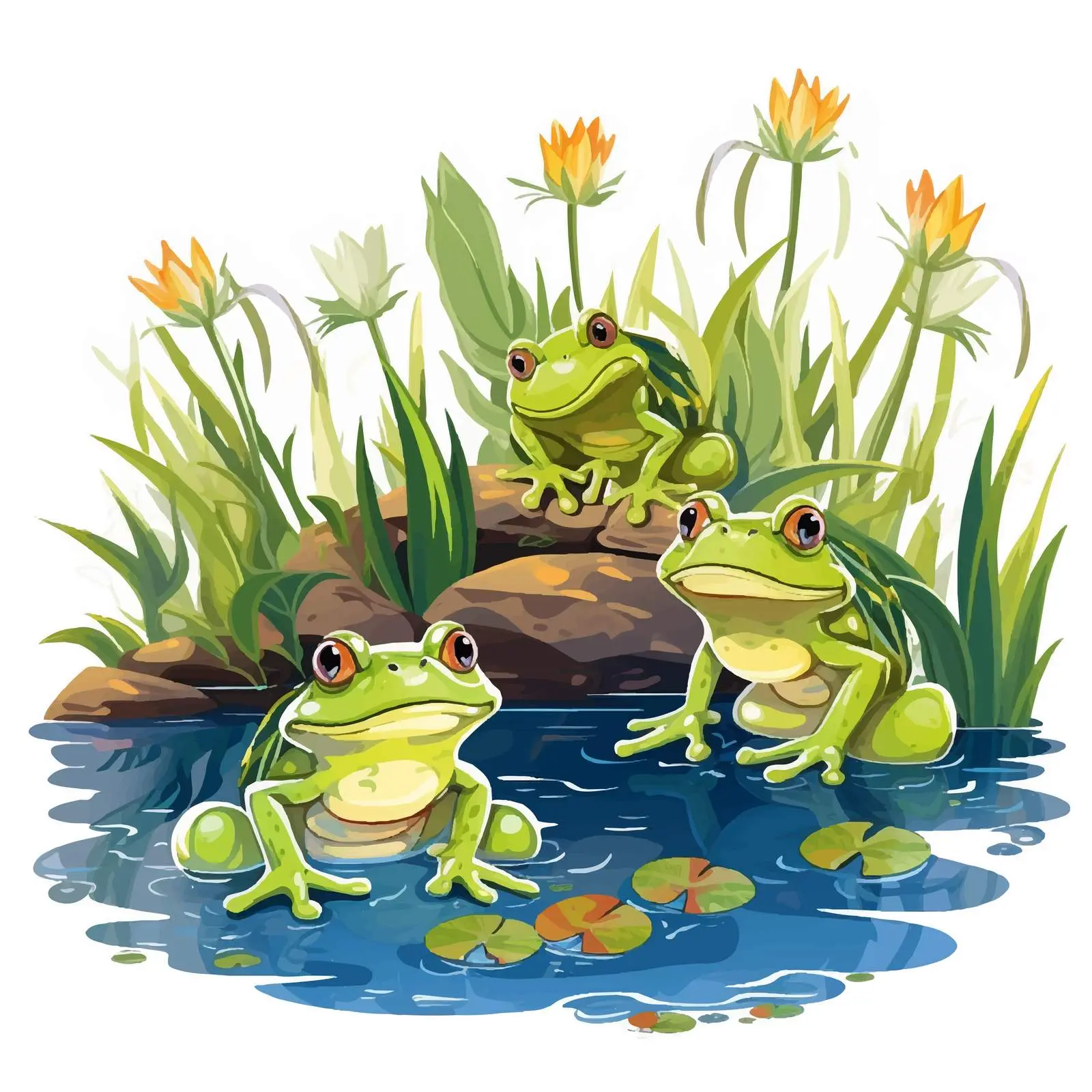 Frog Pond Vector Illustration for Games – free funny frog image from Dotvec