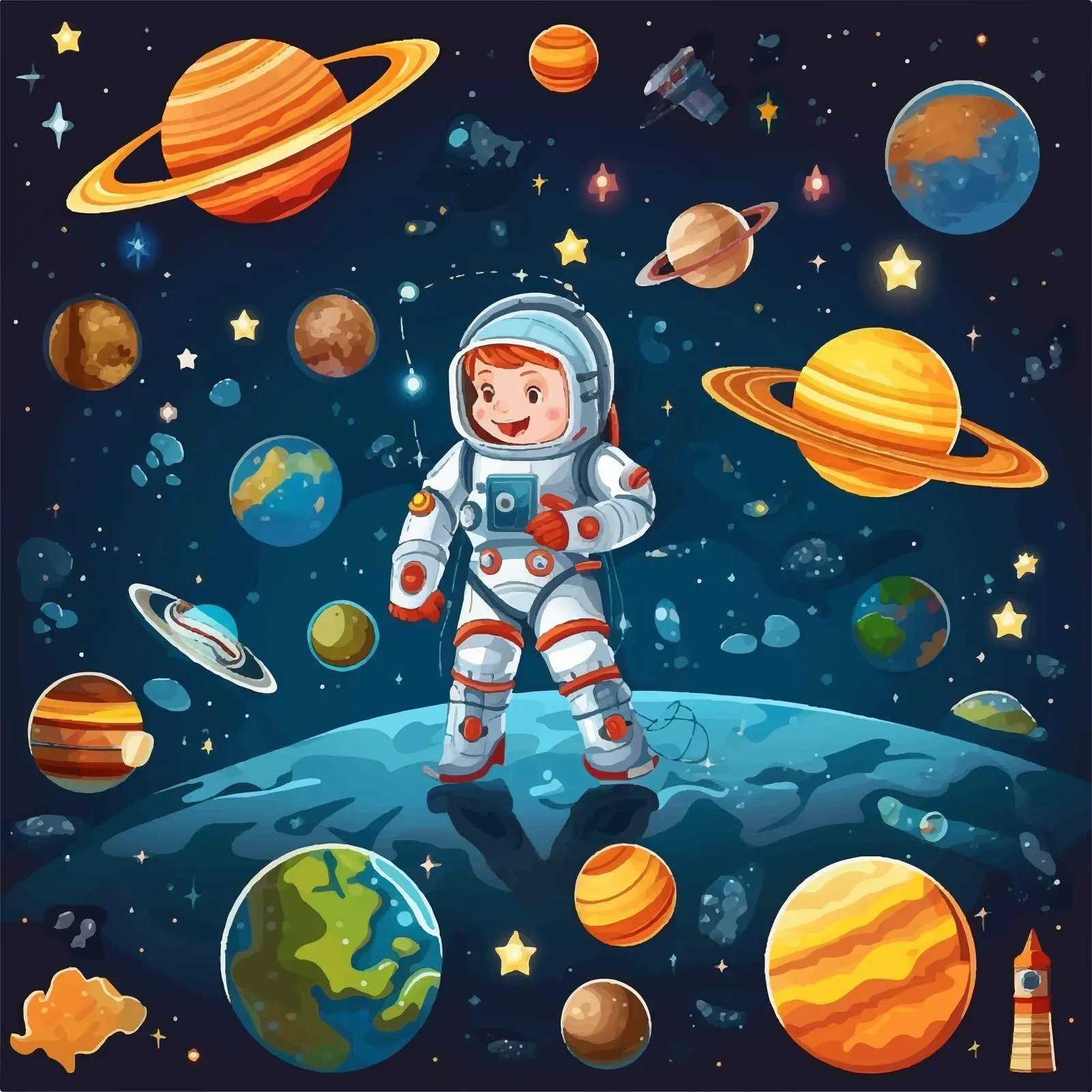 Cartoon Space Game Template with Astronaut — free download from Dotvec