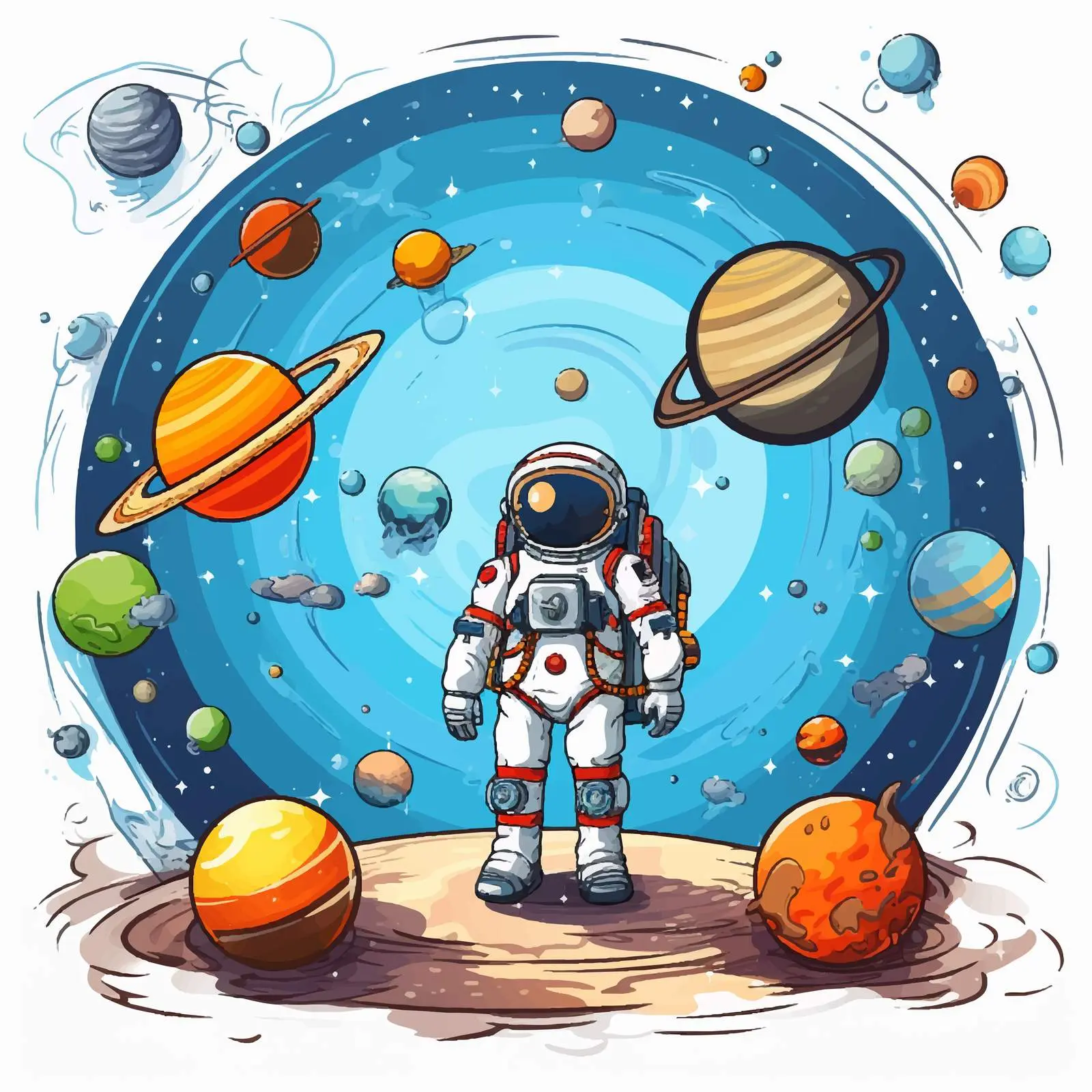 Space Adventure Cartoon Vector Template with Astronaut — free download from Dotvec