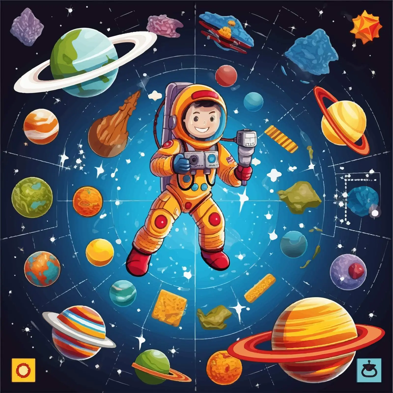 Space-Themed Cartoon Game Template Vector Design — free download from Dotvec