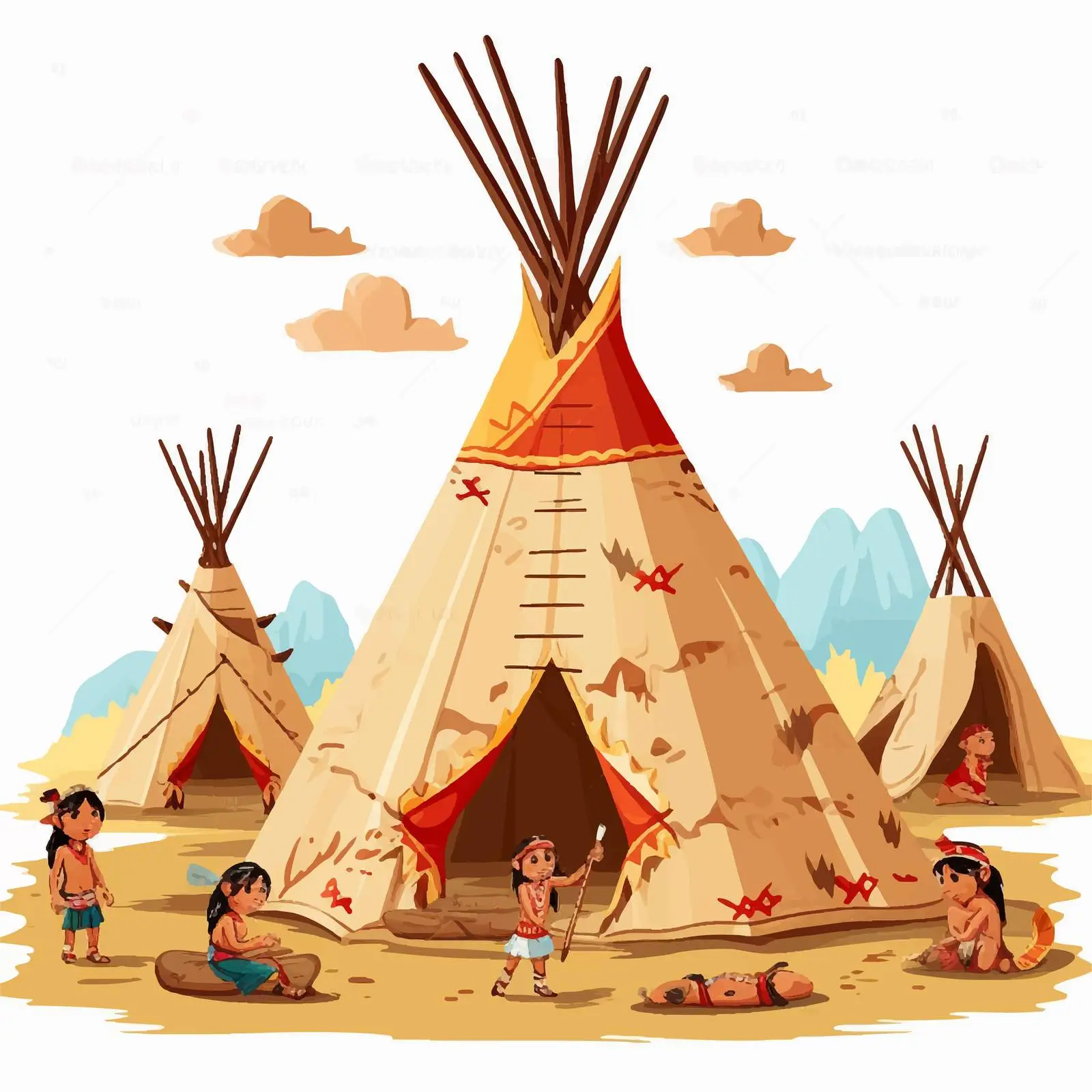 Teepee and Indians Game Template Vector Illustration — free download from Dotvec