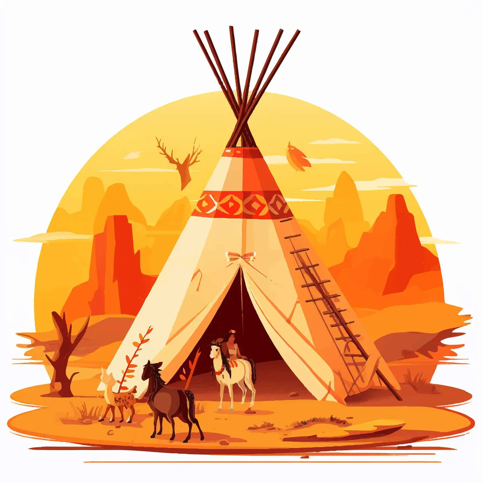 Indigenous Teepee and Indians Game Template Vector — free download from Dotvec