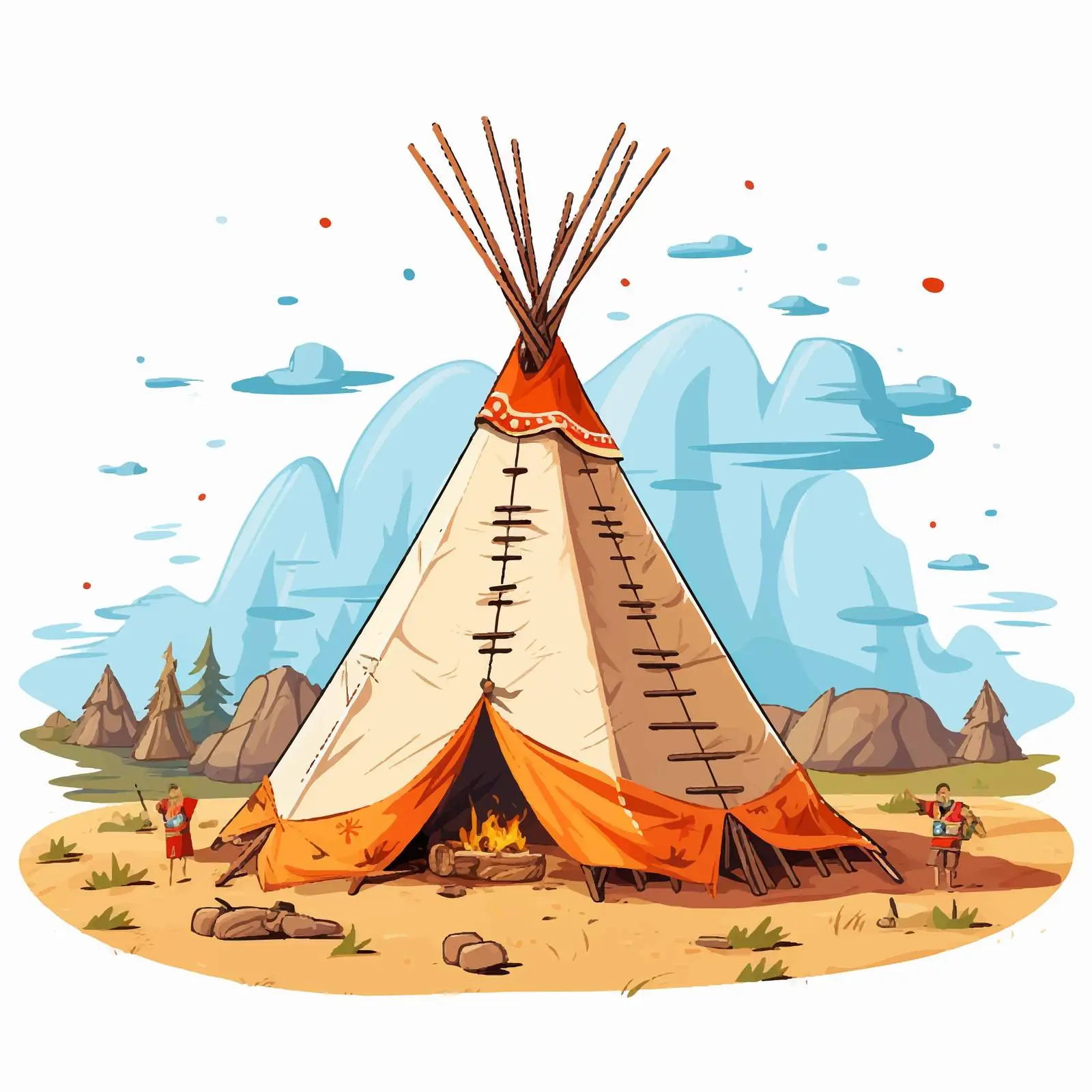 Teepee and Indians Vector Illustration for Games — free download from Dotvec