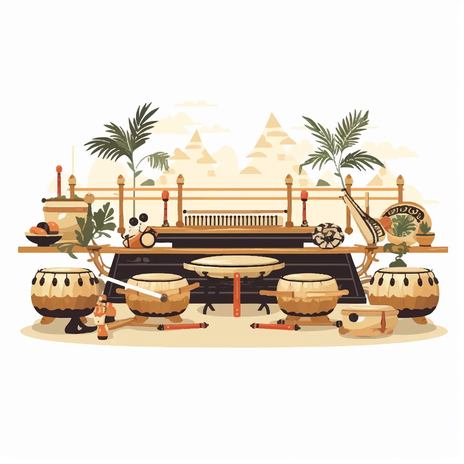 Gamelan Line Vector Illustration on White Background — free download from Dotvec