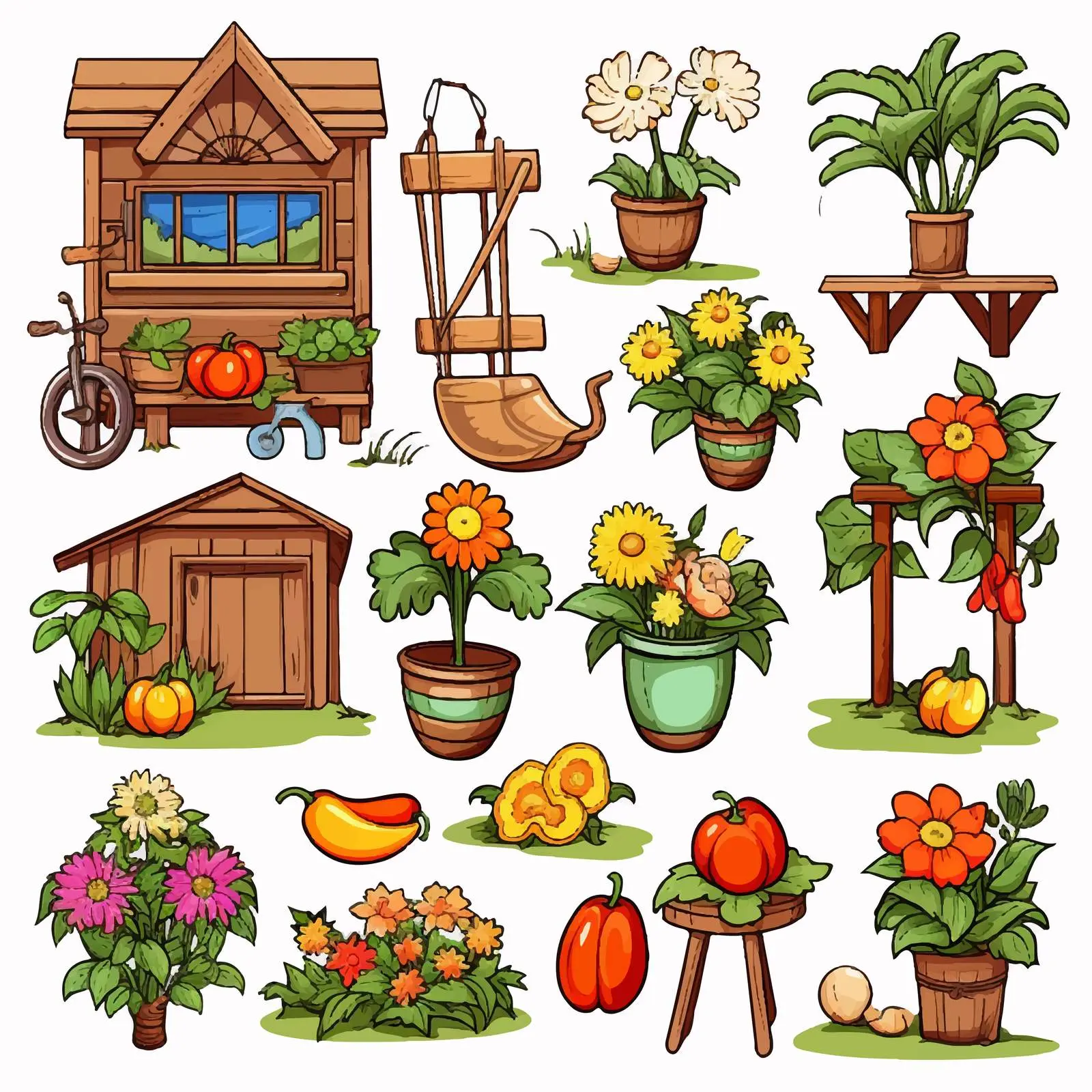 Cartoon Garden Objects and Elements Illustration — free download from Dotvec