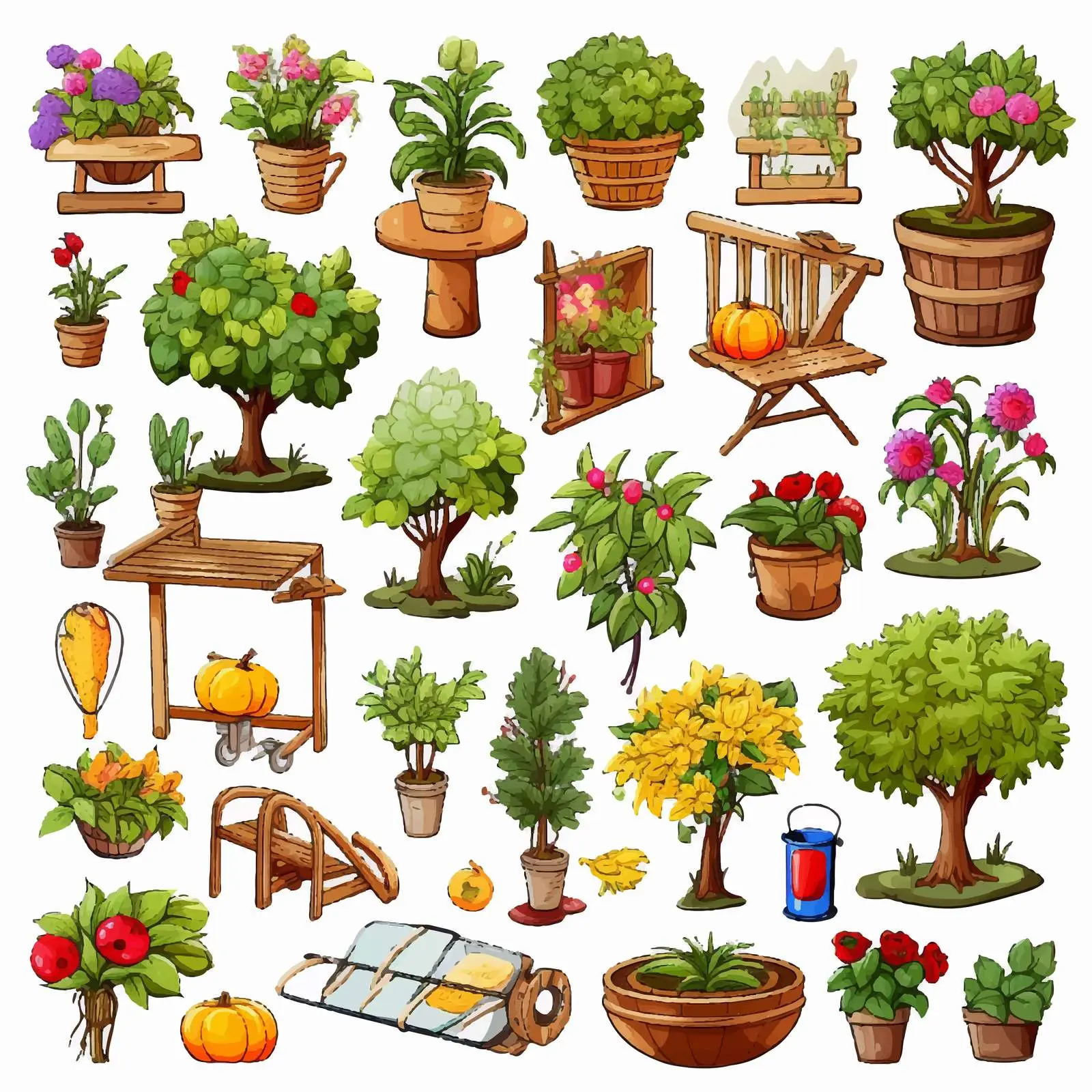 Colorful Garden Elements and Objects Illustration — free download from Dotvec