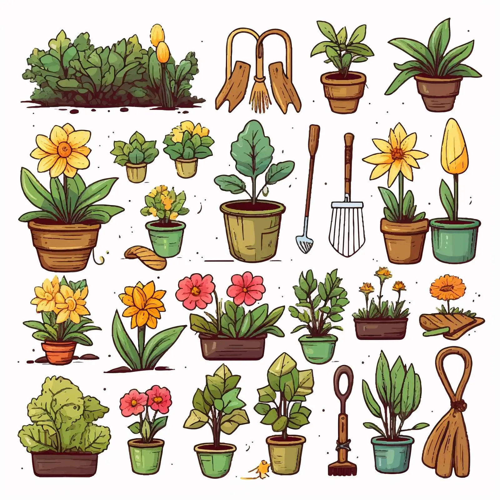 Garden Objects and Elements Vector Illustration — free download from Dotvec