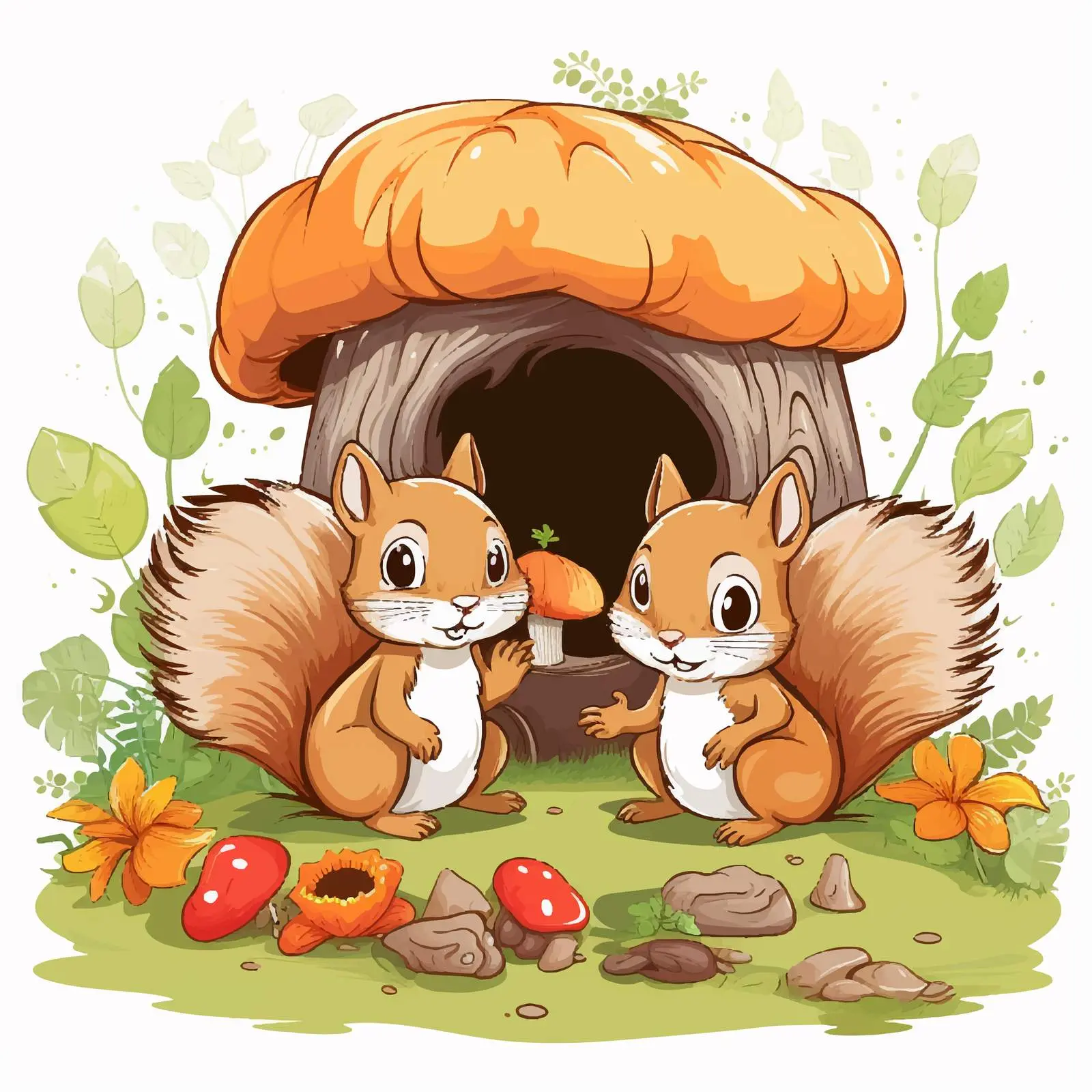 Cute Squirrels in a Vibrant Garden Scene – free squirrels image from Dotvec