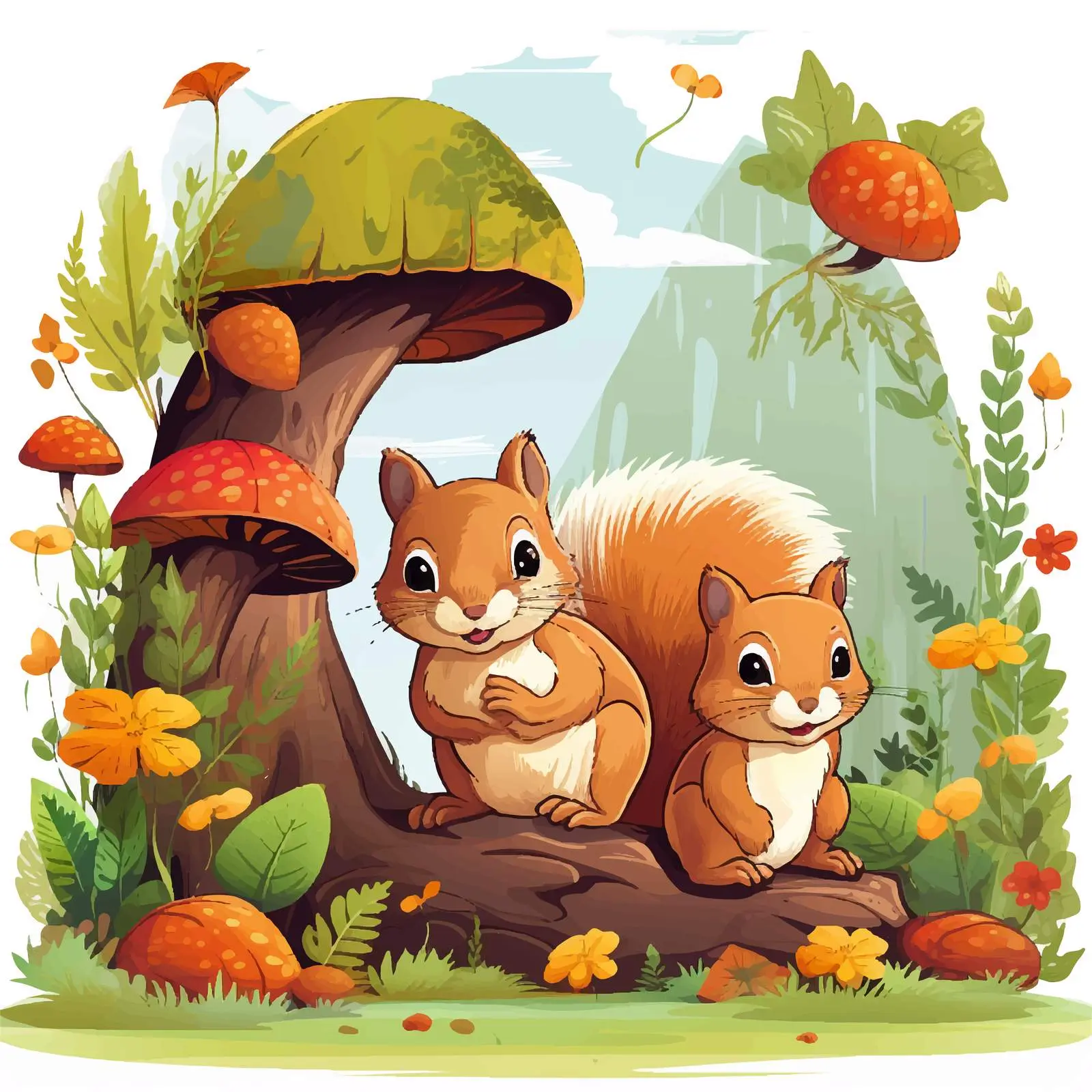 Cute Squirrels in Garden Illustration Vector — free download from Dotvec