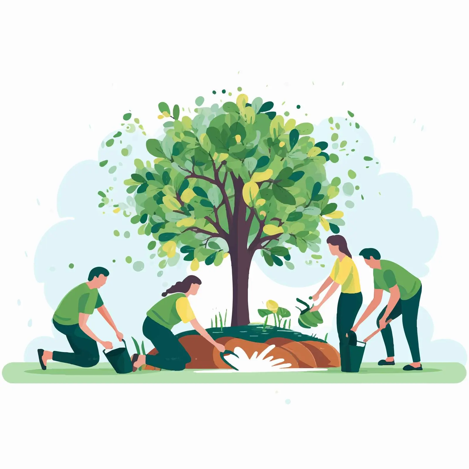 Gardeners Watering and Planting in Garden Vectors — free download from Dotvec