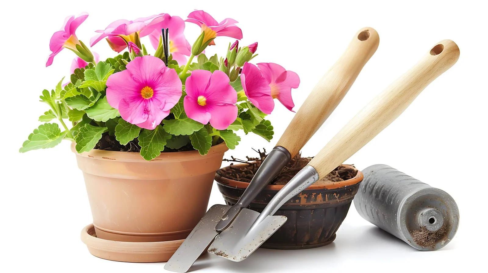 Essential Gardening Tools with Pink Primrose — free download from Dotvec