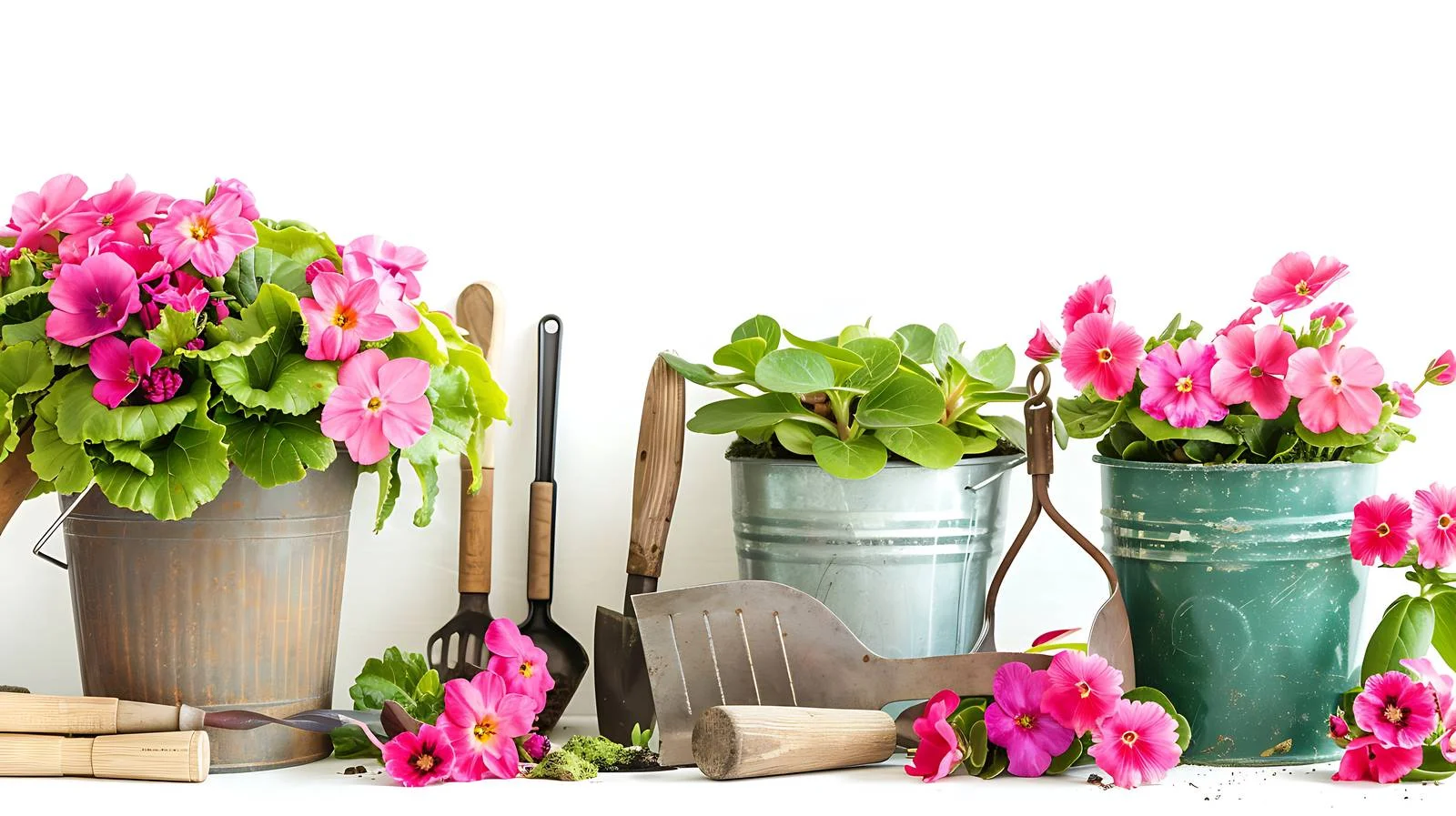 Gardening Essentials with Pink Primrose in Pot — free download from Dotvec