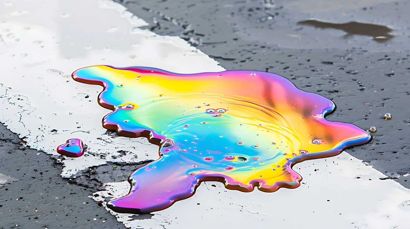 Spilled gasoline on wet parking lot creates — free download from Dotvec