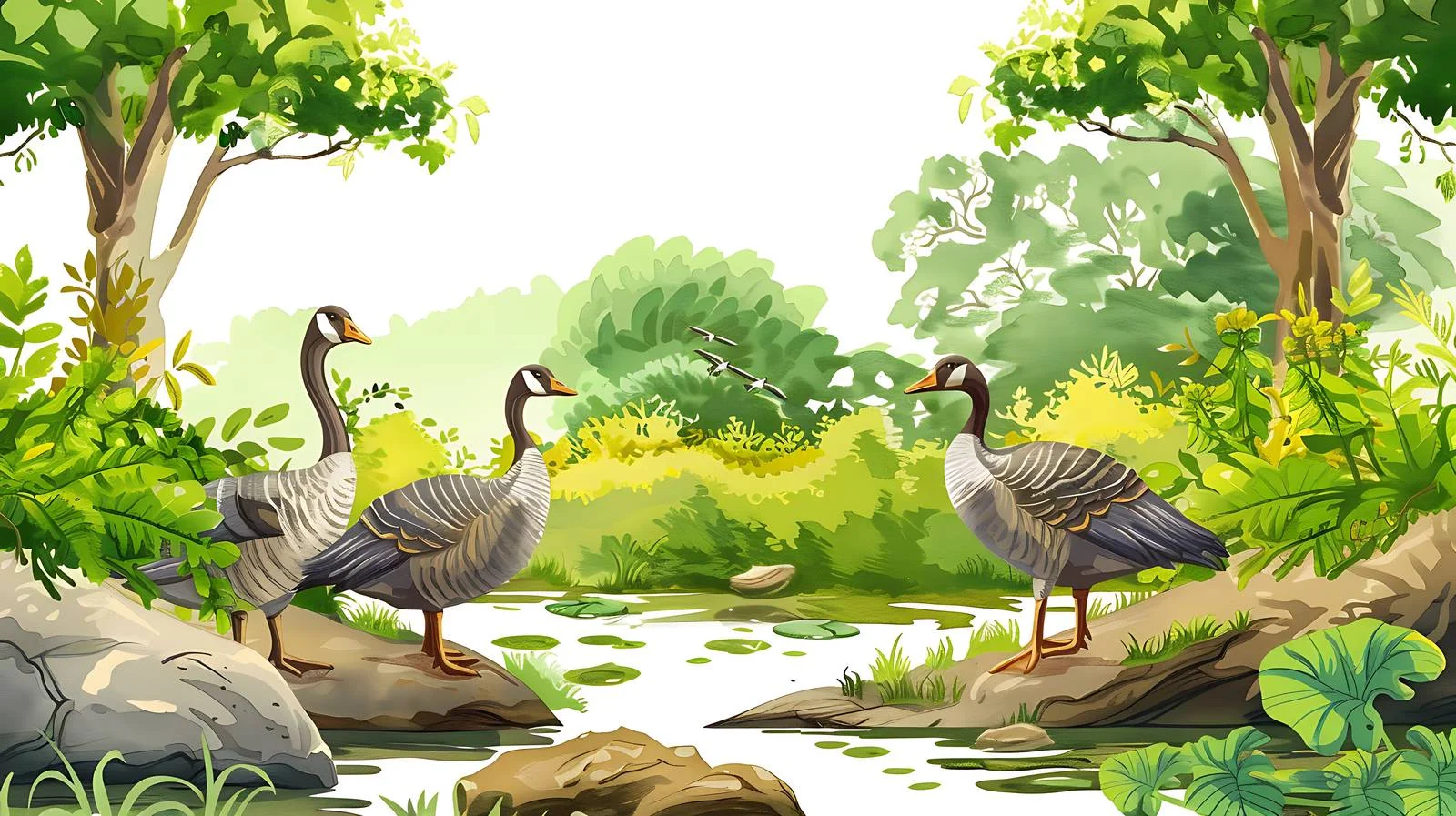 Tranquil Geese in Serene Green Forest — free download from Dotvec