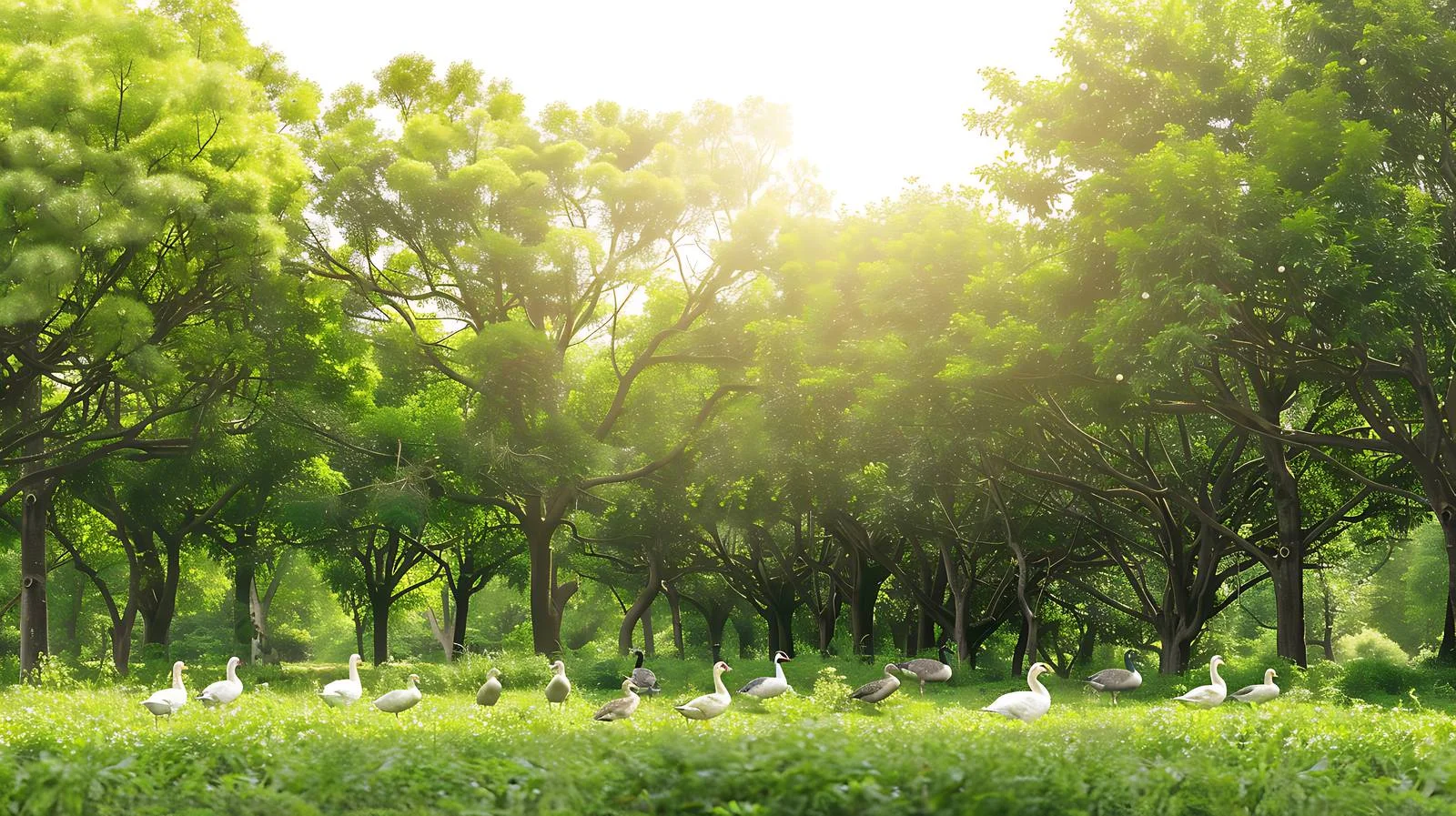 Tranquil Geese Amid Verdant Forest Canopy — free download from Dotvec