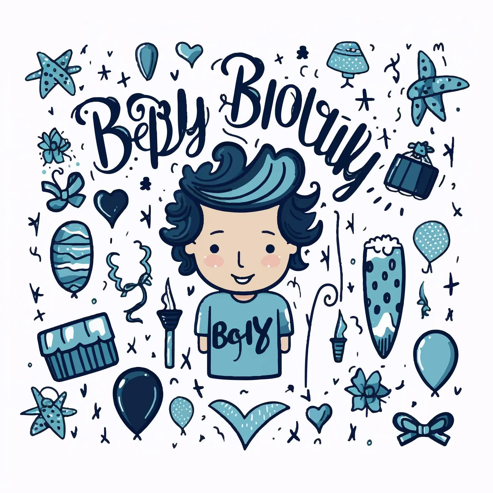 Gender Party Baby Birthday Card with Doodles — free download from Dotvec