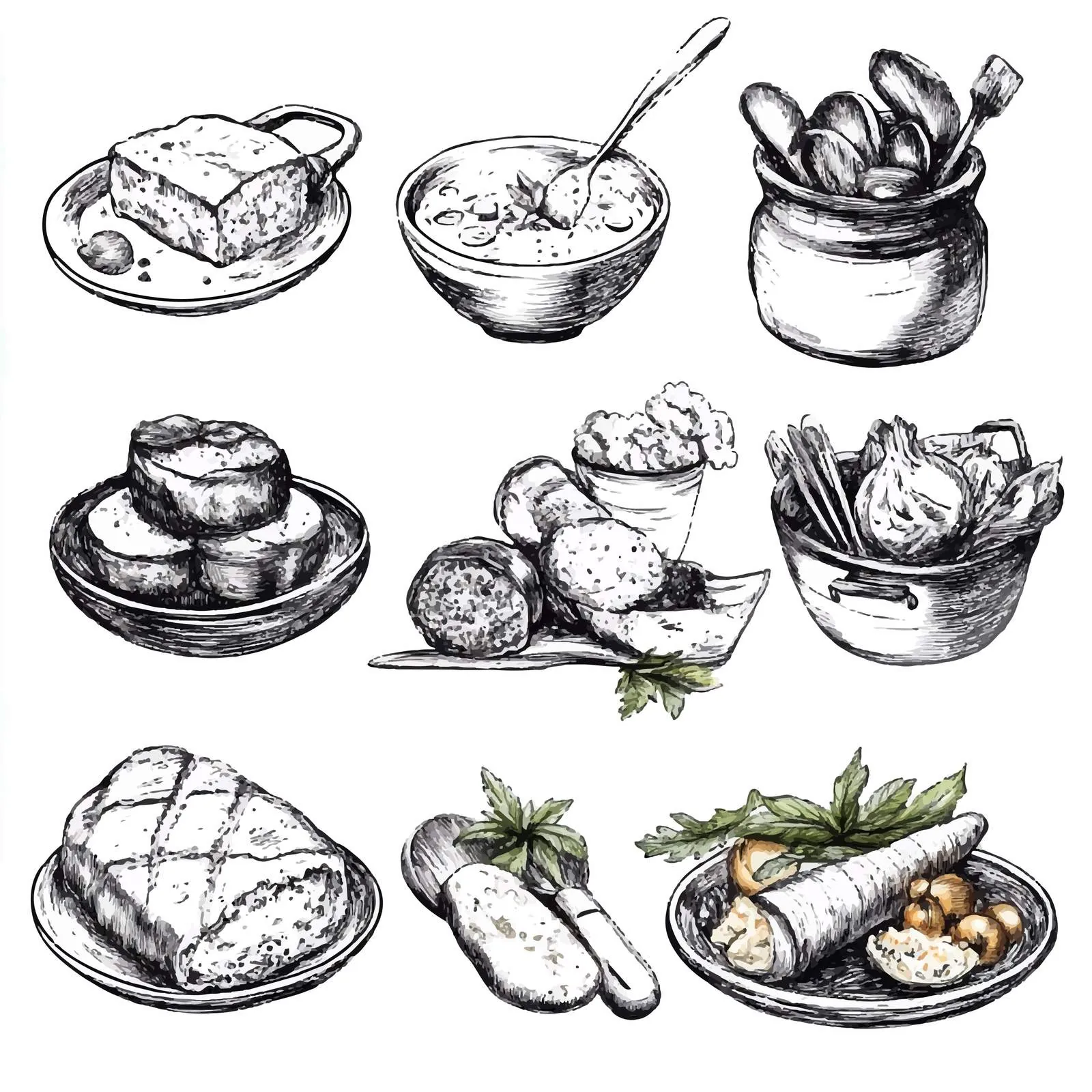 Hand Drawn Georgian Cuisine with Different Dishes – free caucasian image from Dotvec