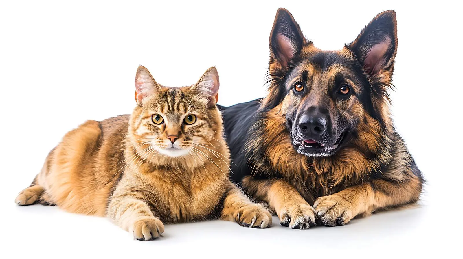 German Shepherd with Curious Scottish Straight Cat – free curious cat image from Dotvec