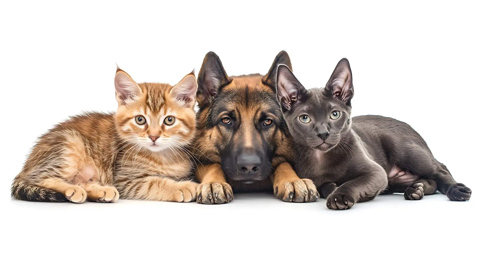 German Shepherd, Cat, and Pitbull Puppy Together — free download from Dotvec