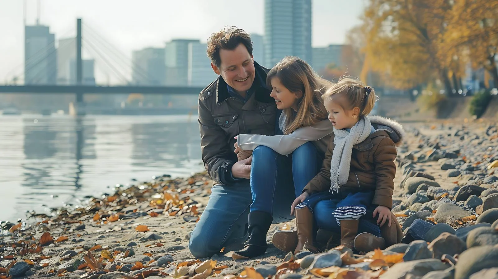 Joyful Family in Dusseldorf Riverside Scene – free rhine image from Dotvec