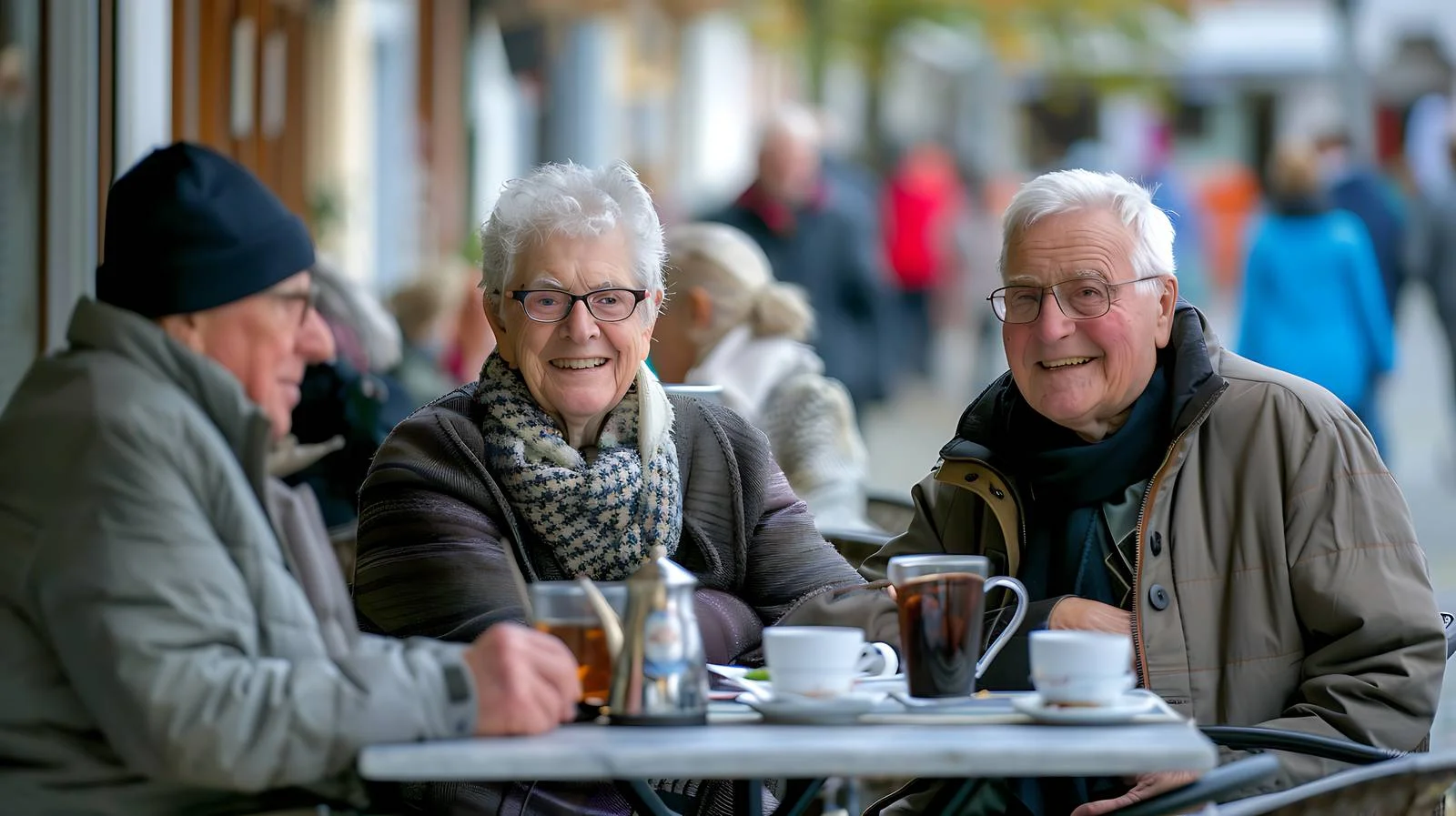 Elderly Friends Socializing at Heidelberg Street Cafe — free download from Dotvec