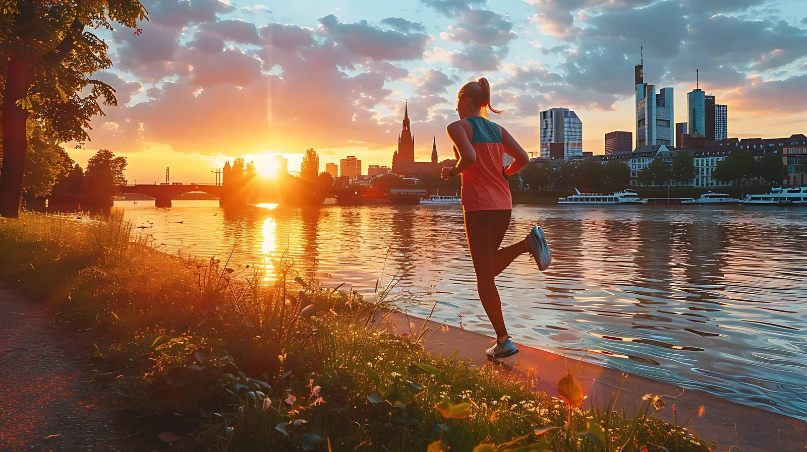 Young Woman Jogging in Frankfurt — free download from Dotvec