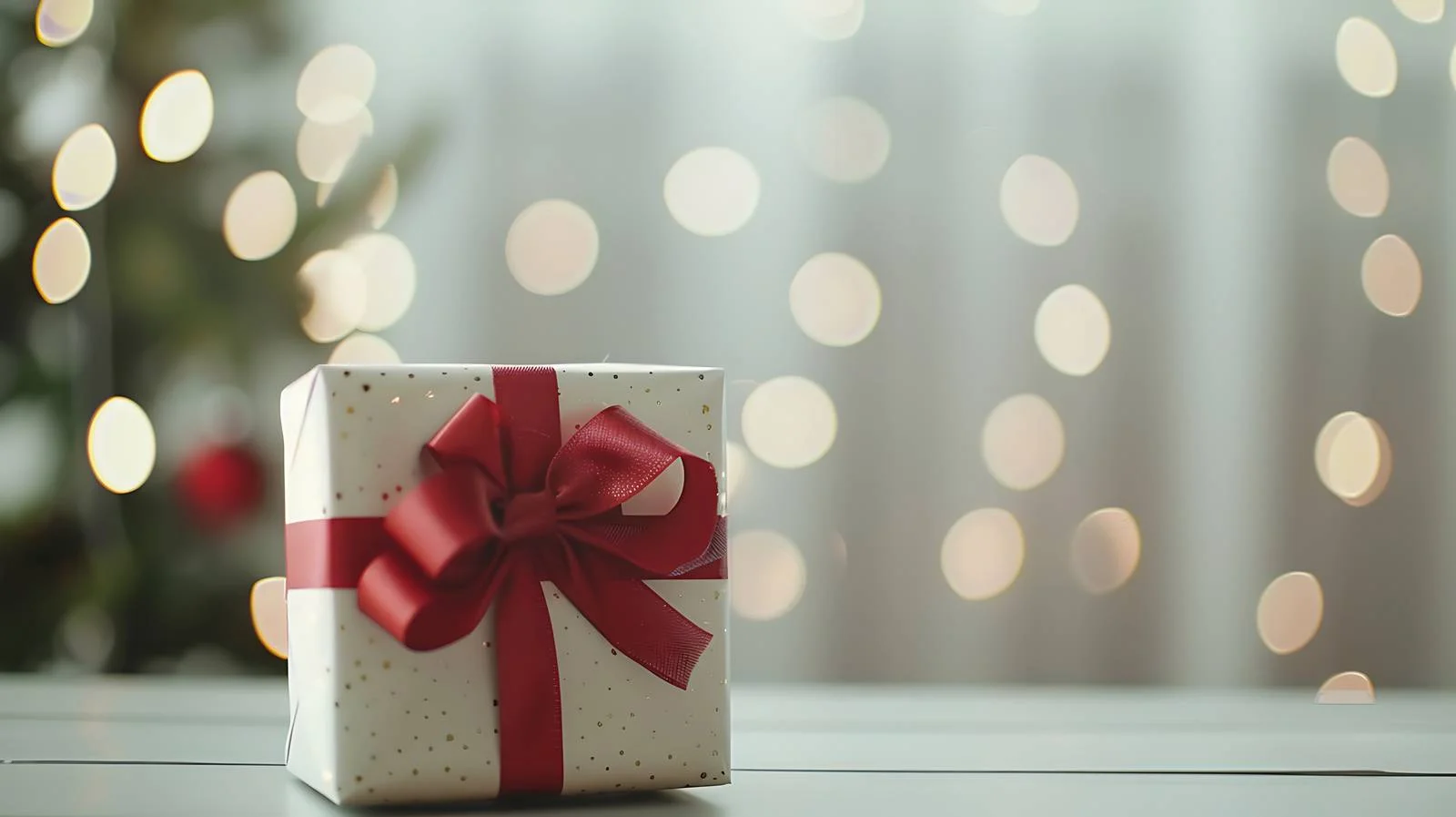 Elegant Gift Box on Table with Bokeh — free download from Dotvec