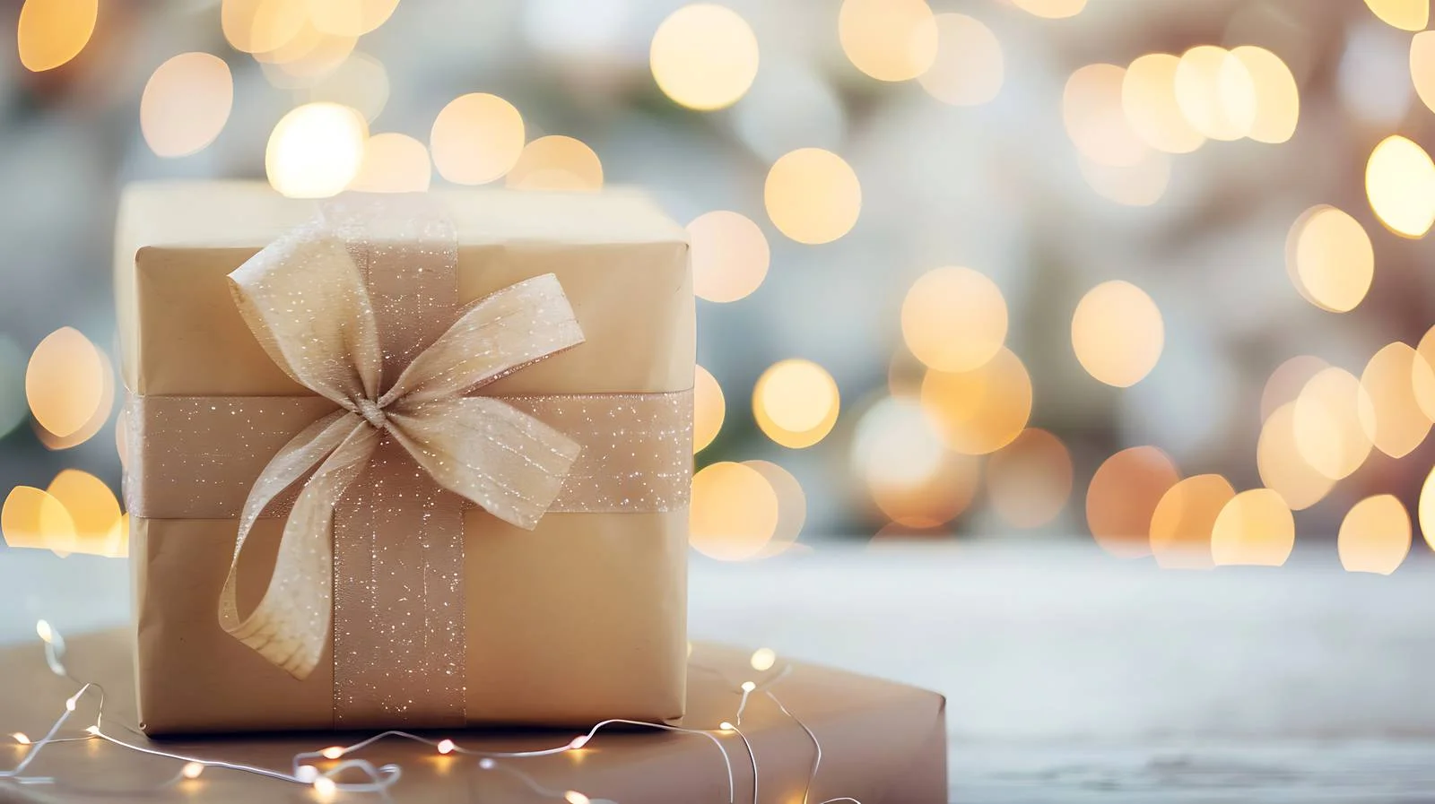 Elegant Gift Box on Table with Bokeh Lights — free download from Dotvec