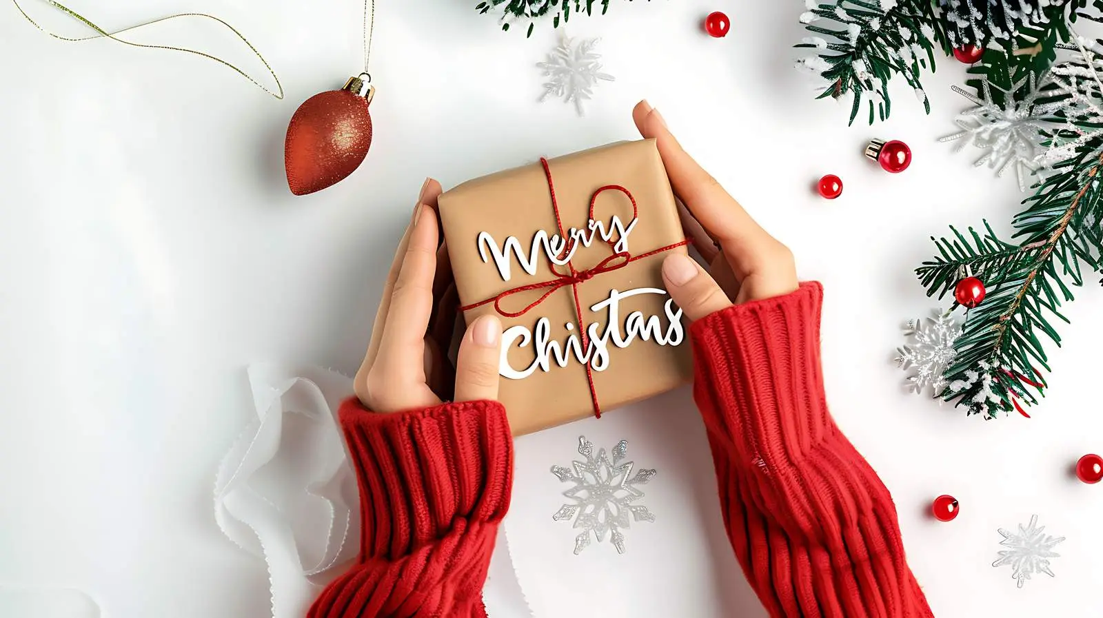 Christmas Gift Box with Quote in Hand – free thoughtful image from Dotvec