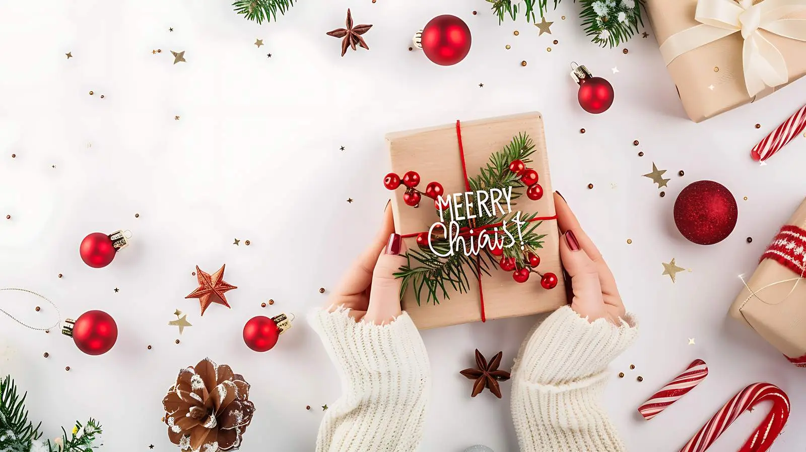 Woman Holding Merry Christmas Gift Box — free download from Dotvec