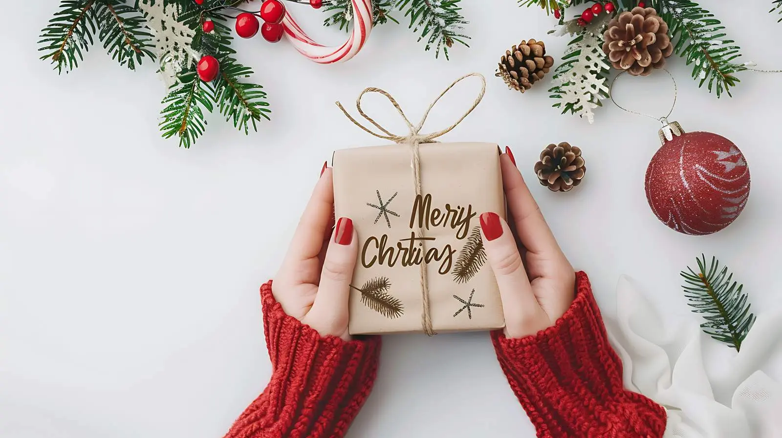 Gift Box with Merry Christmas Quote in Hand – free thoughtful image from Dotvec