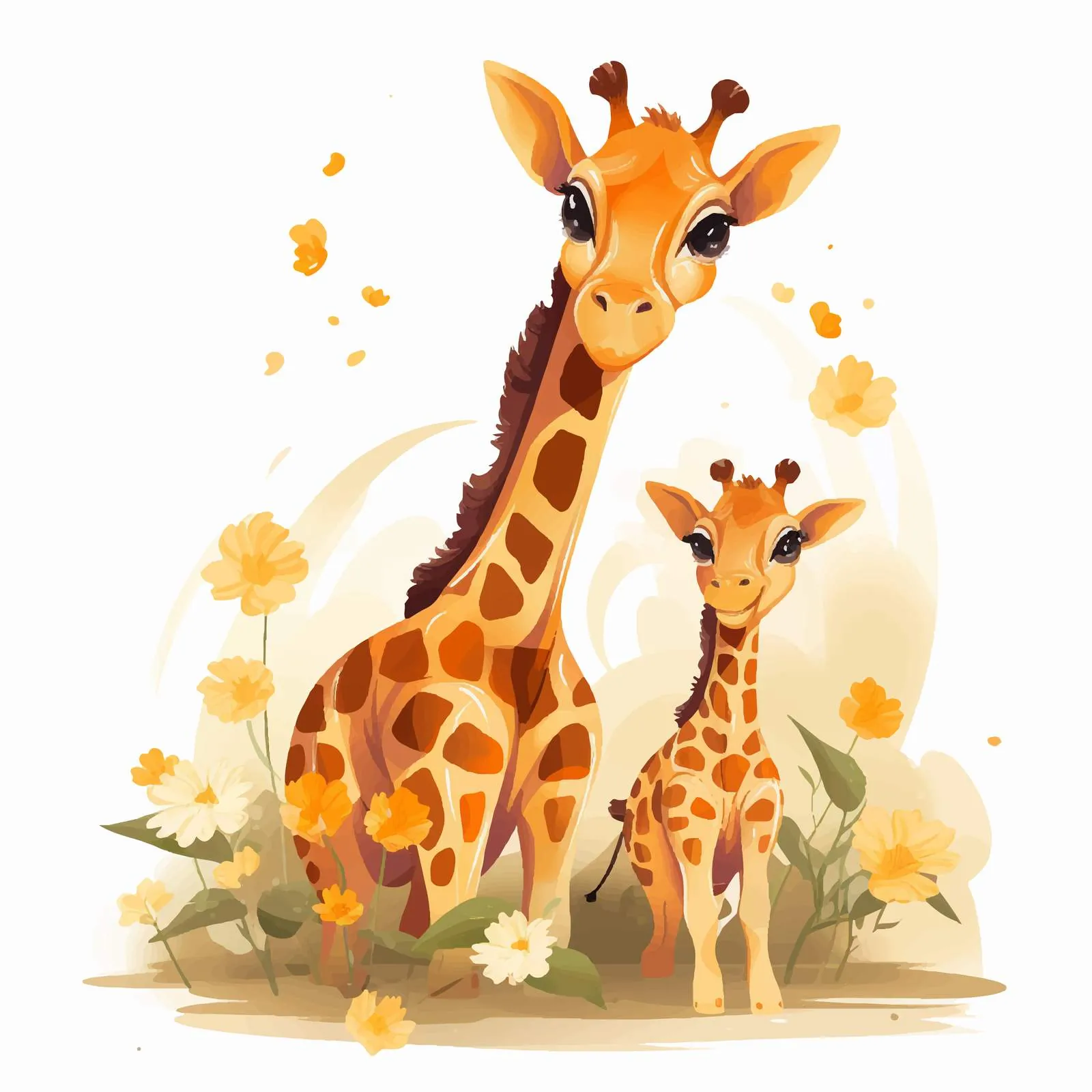 Mother Giraffe Feeding Cute Baby Cub — free download from Dotvec