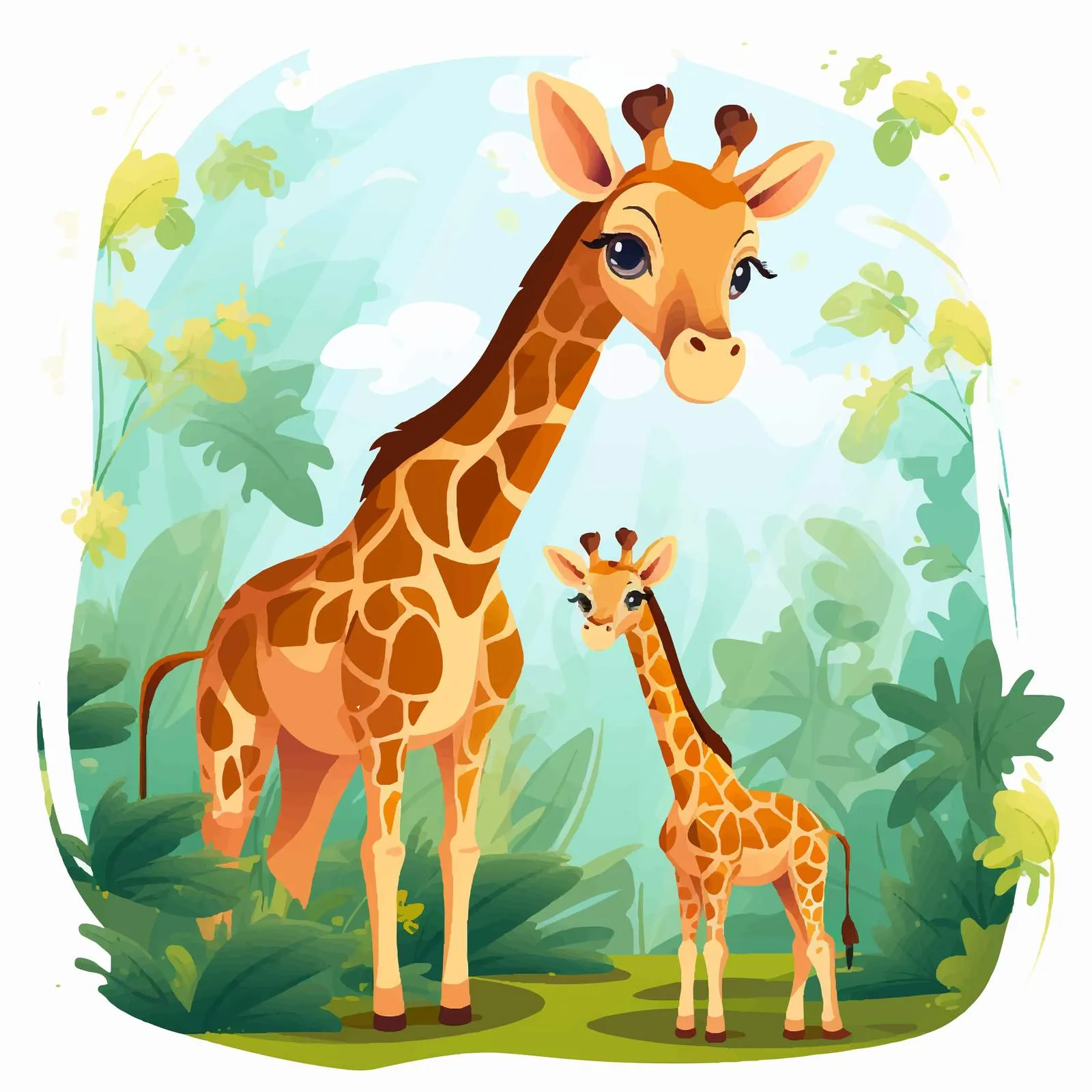 Mother Giraffe Feeding Cute Baby Cub — free download from Dotvec
