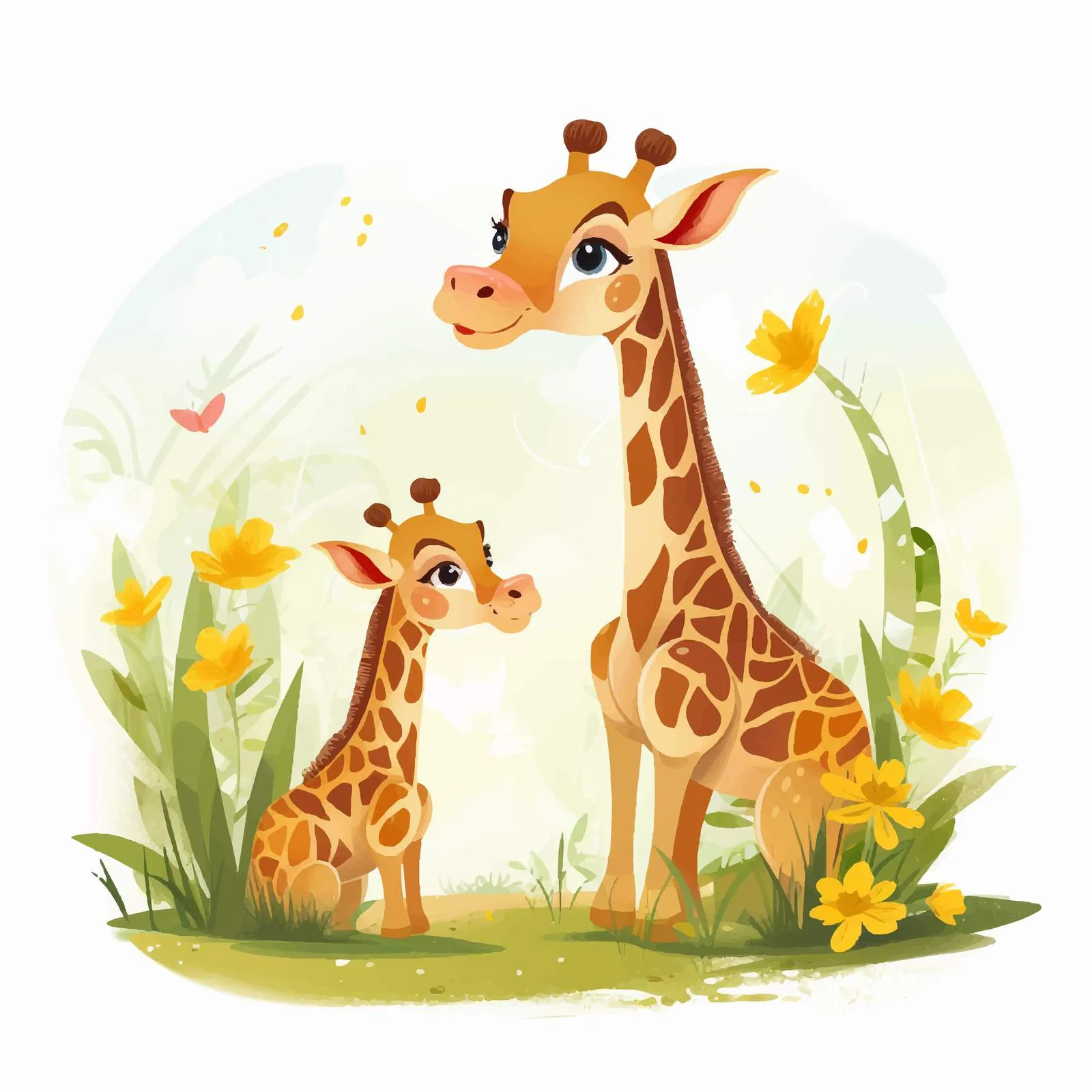 Giraffe Family Mother Feeding Cute Cub — free download from Dotvec
