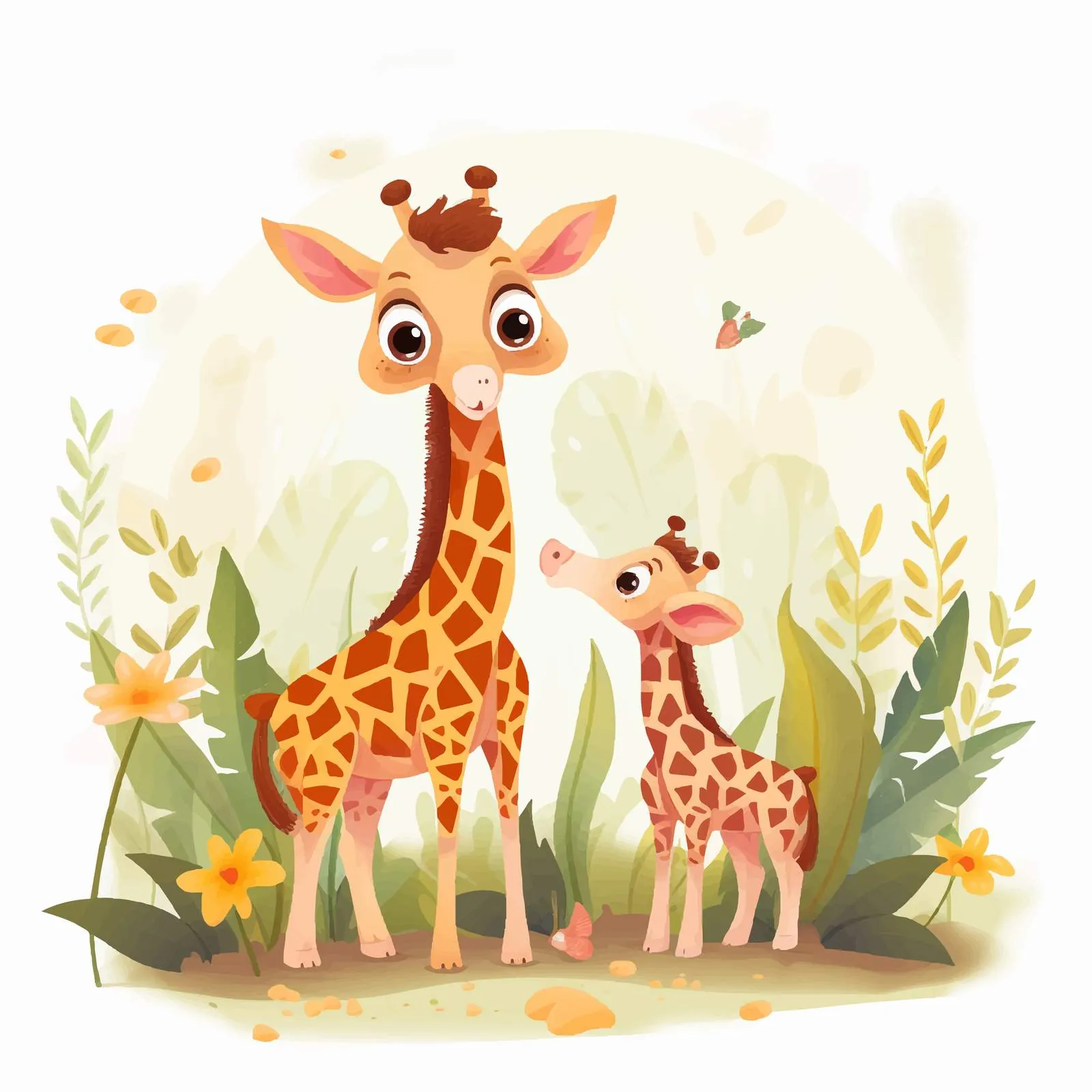 Giraffe Family Feeding Cute Little Cub — free download from Dotvec