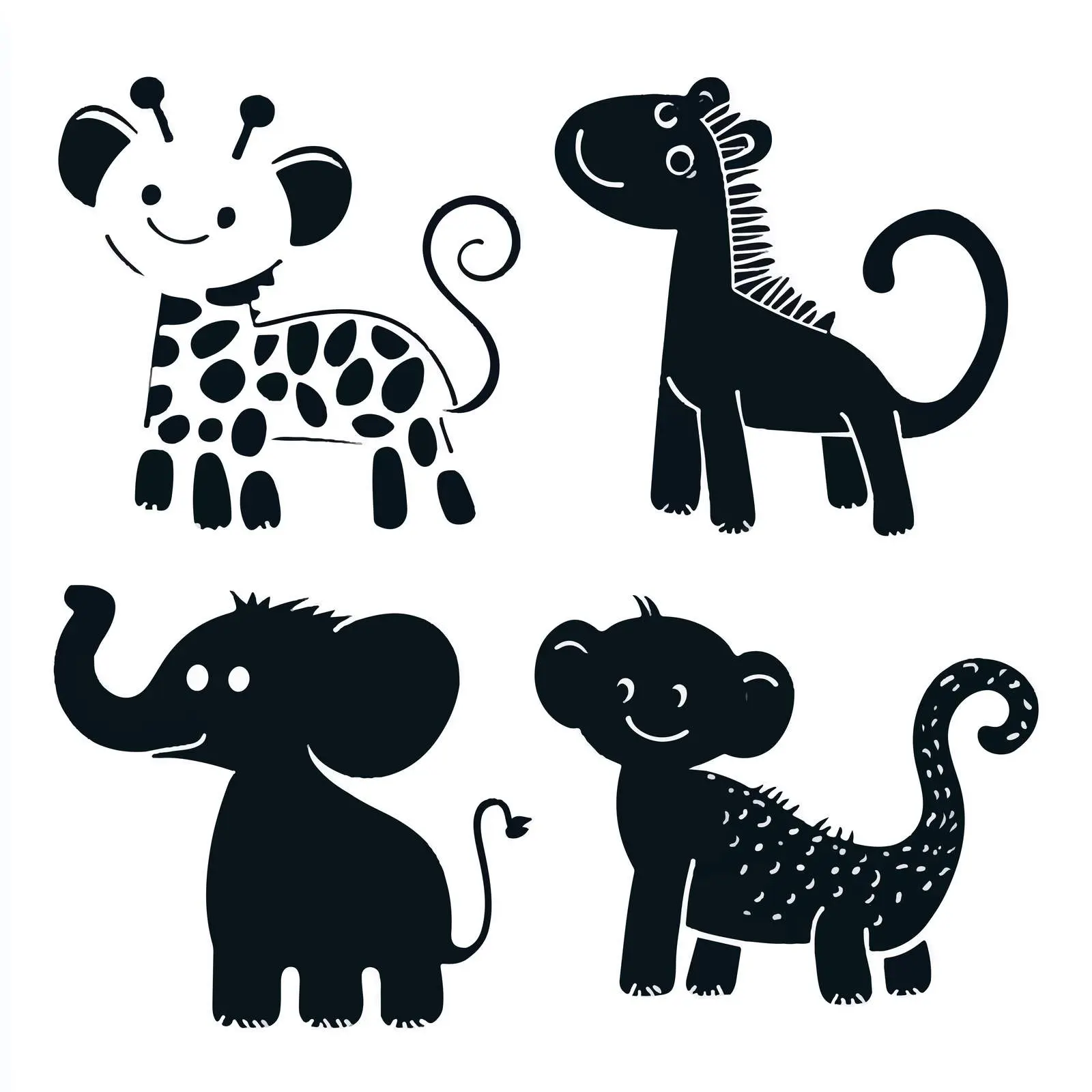 Animals Vector Template: Giraffe, Monkey, Elephant, Zebra – free zebra image from Dotvec