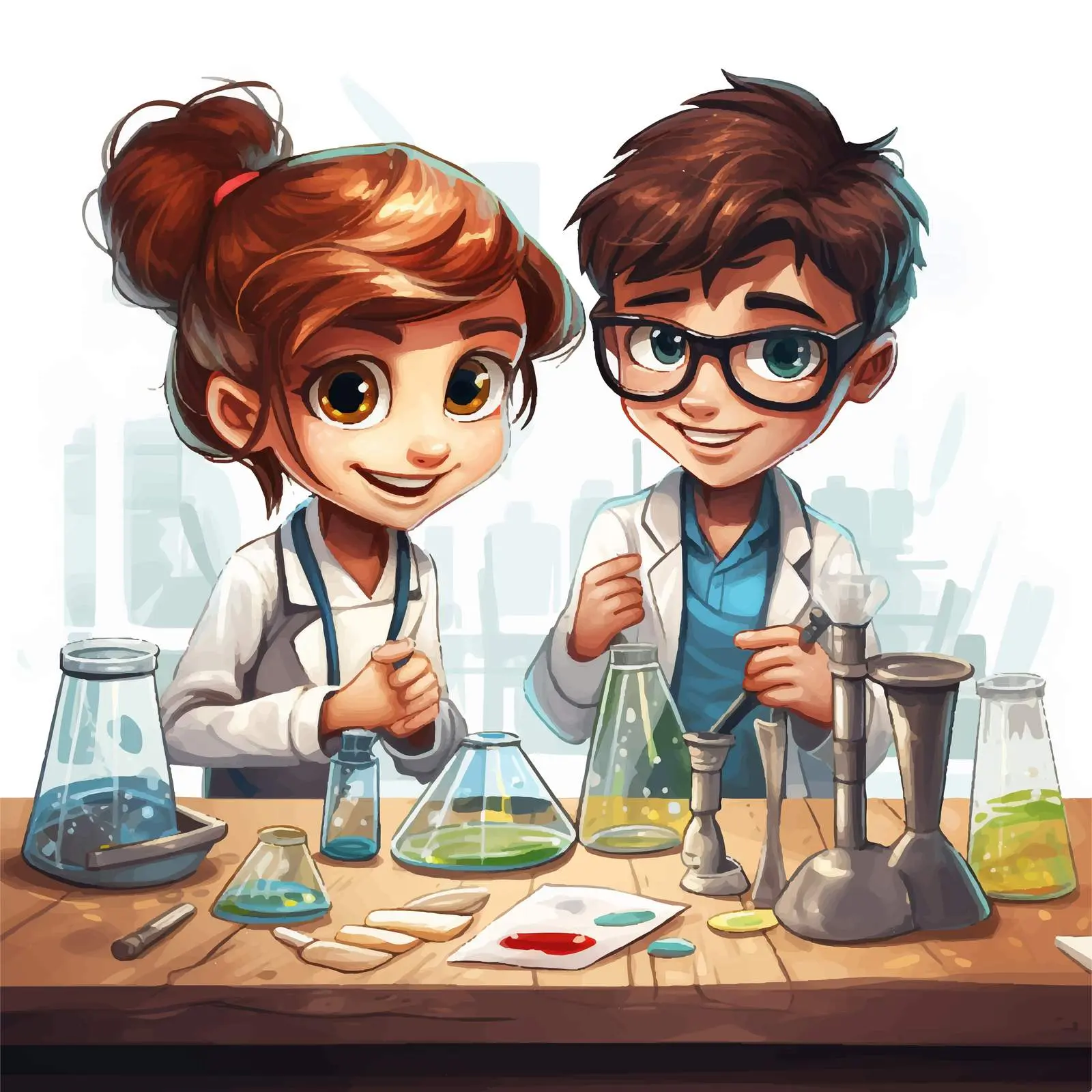 Children Engaged in Science Experiment Illustration — free download from Dotvec