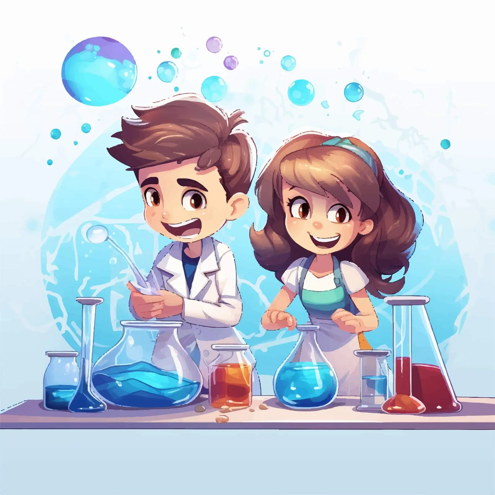 Children Experimenting Together in Science Illustration — free download from Dotvec