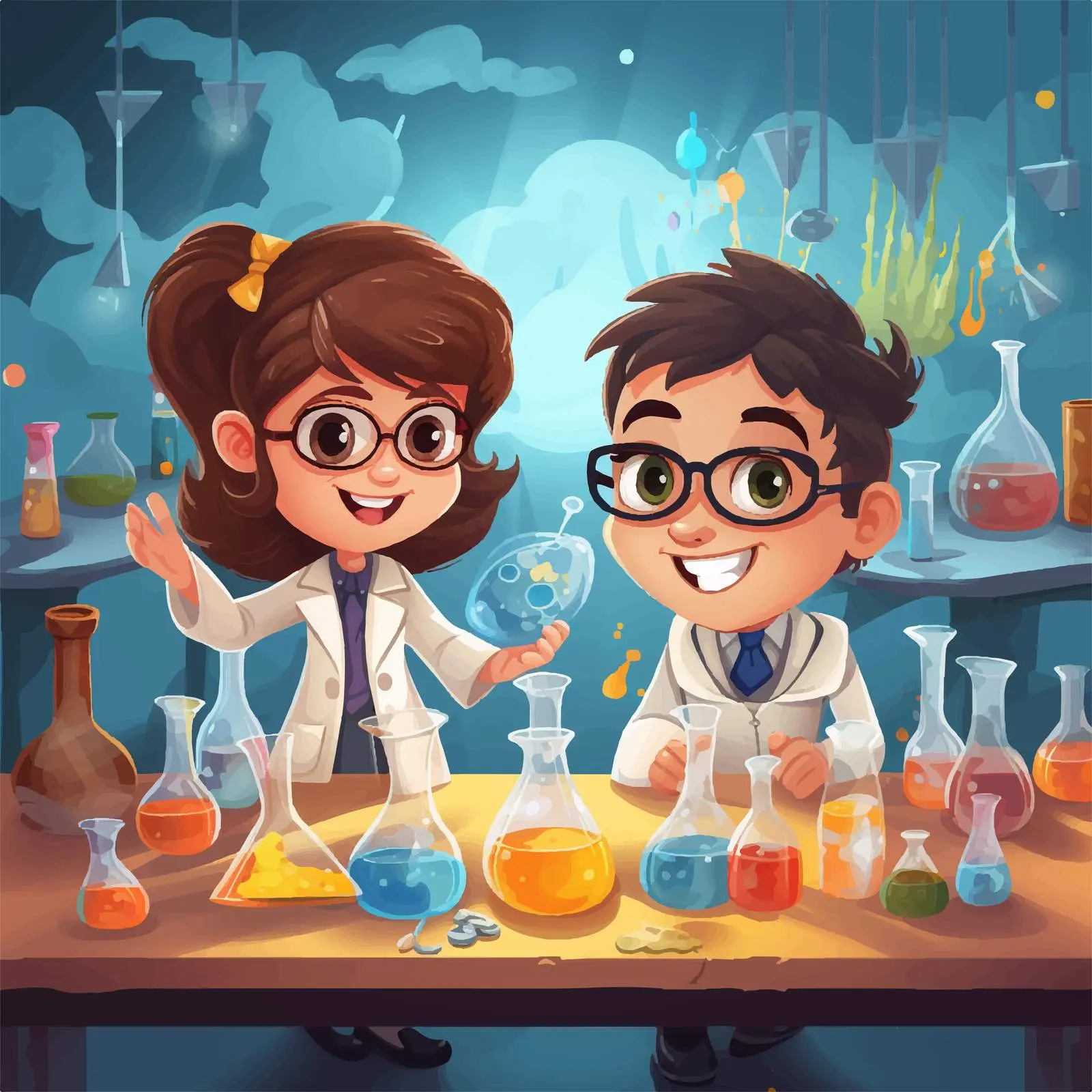 Kids Conducting Fun Science Experiment Illustration — free download from Dotvec