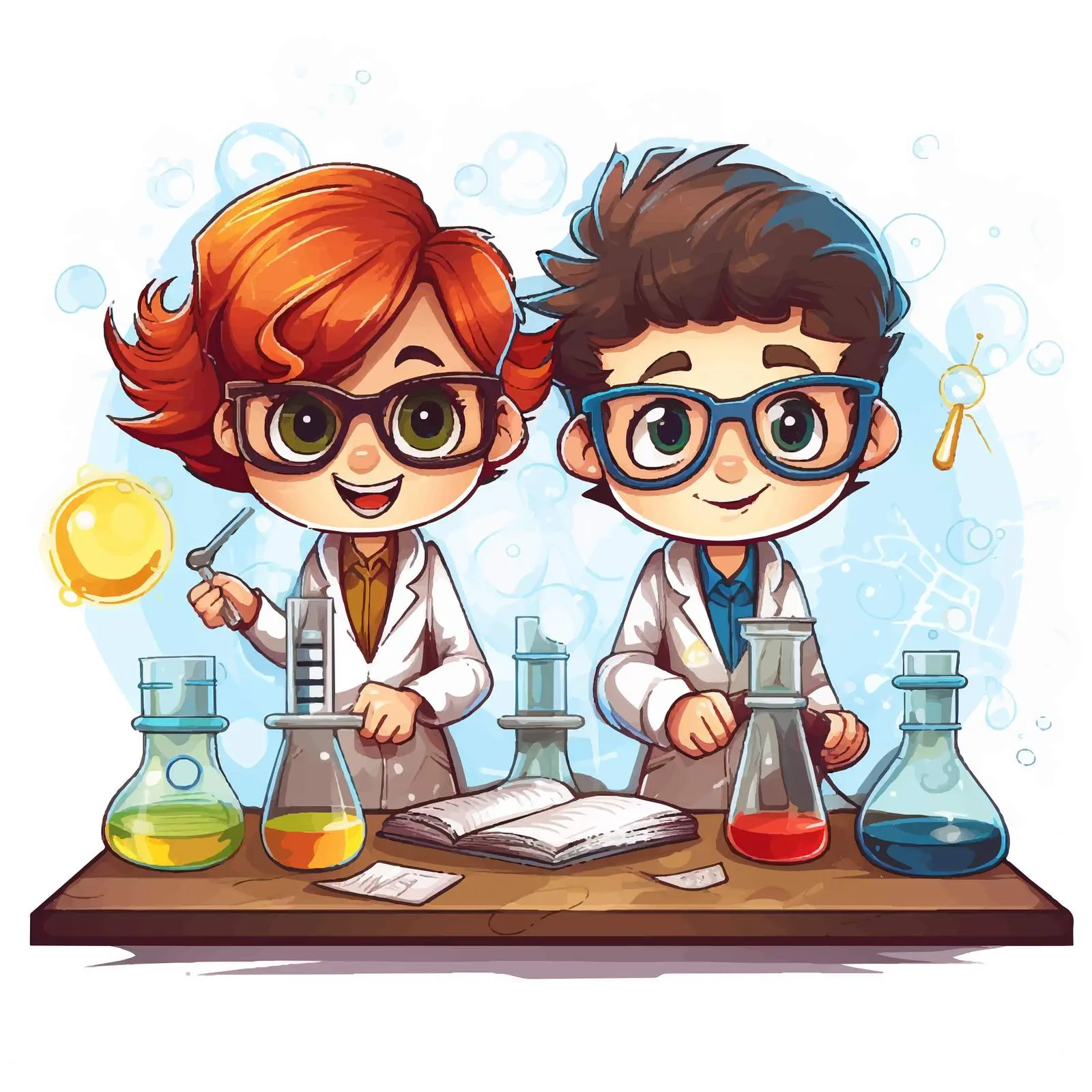 Children Engaged in Science Experiment Illustration — free download from Dotvec