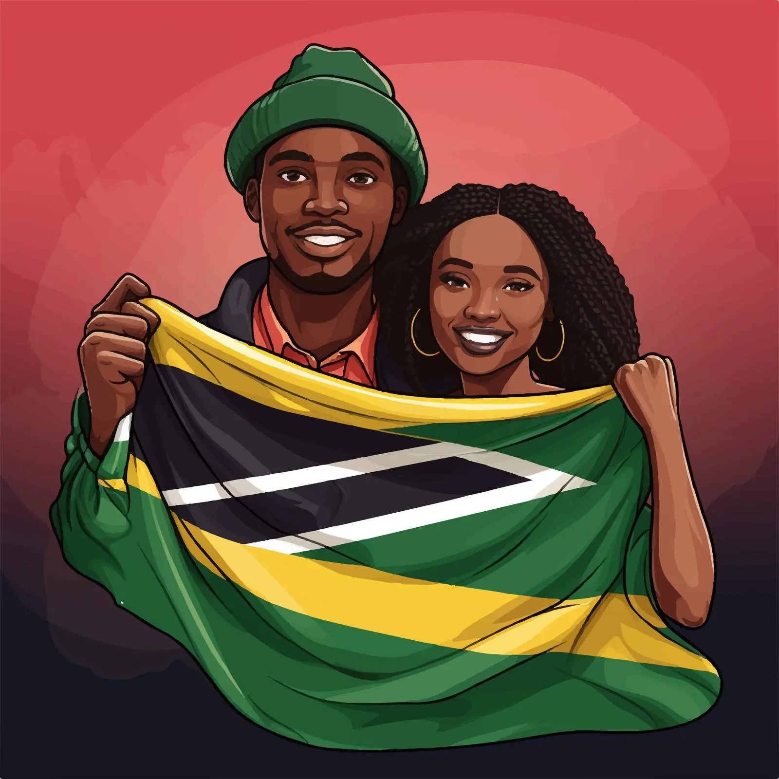 African Couple Holding South Africa Flag Vector Art — free download from Dotvec