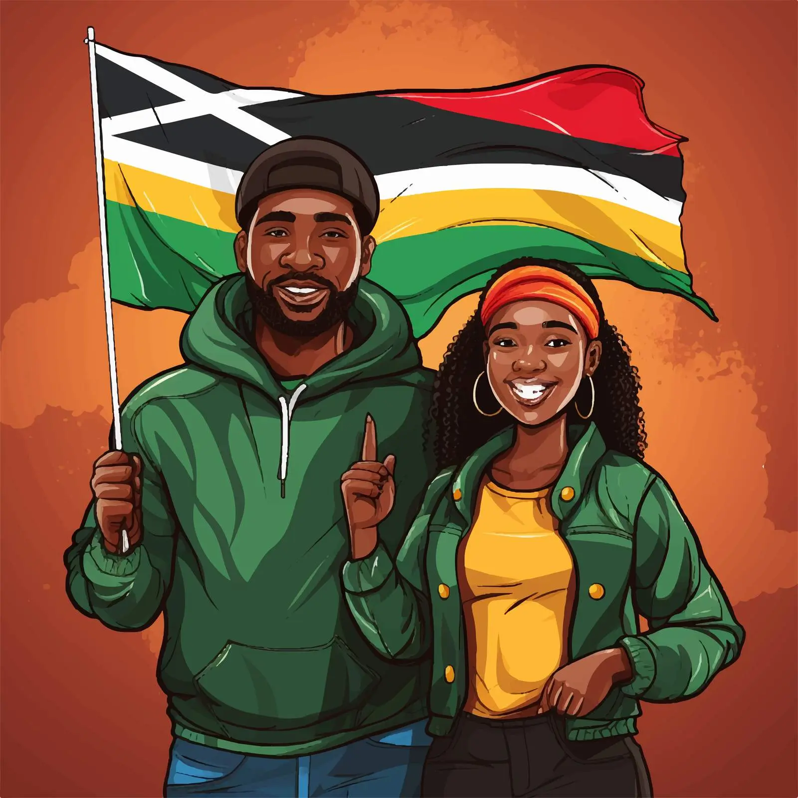 African Couple Holding South Africa Flag Vector — free download from Dotvec