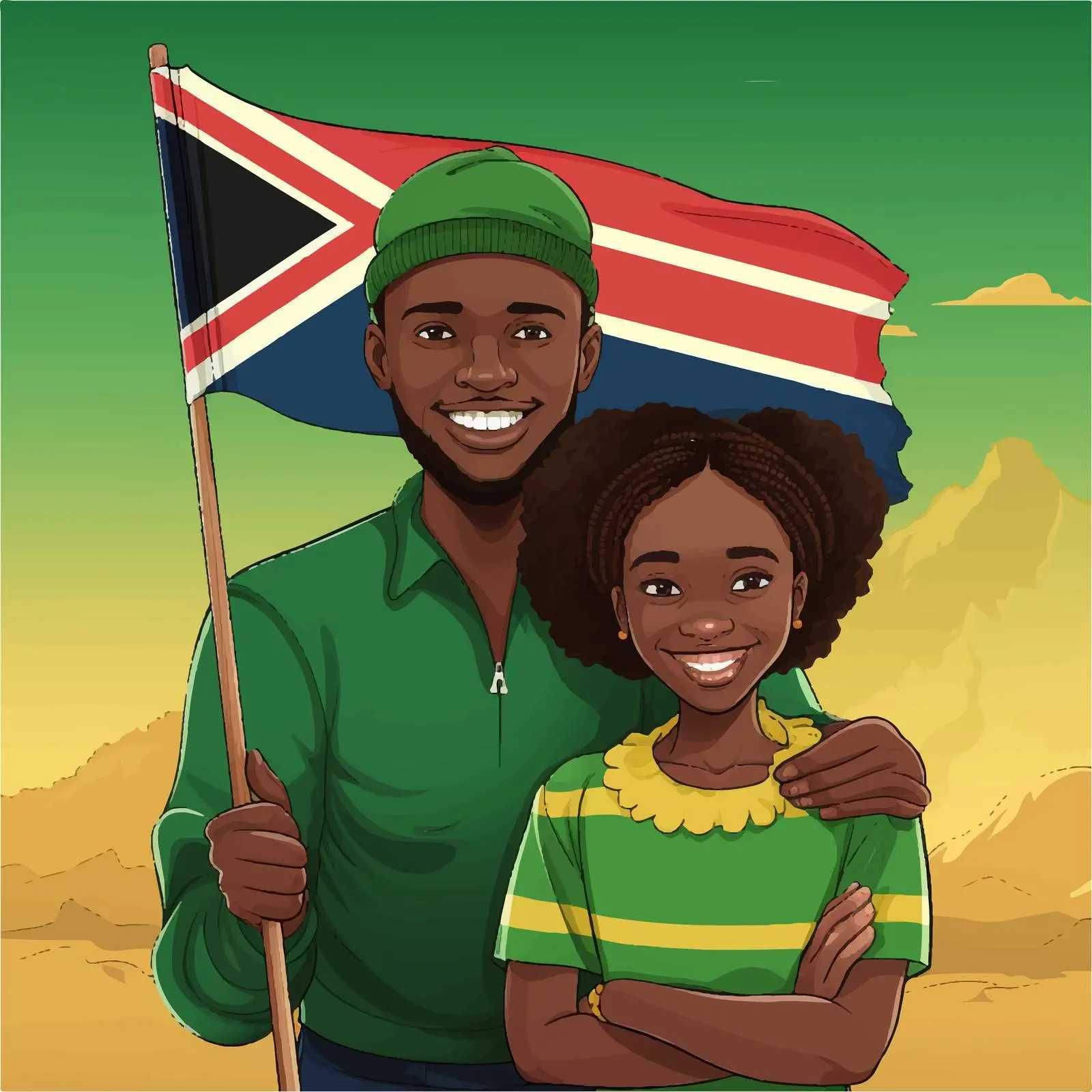 African Couple Holding South African Flag Vector Art – free love for country image from Dotvec