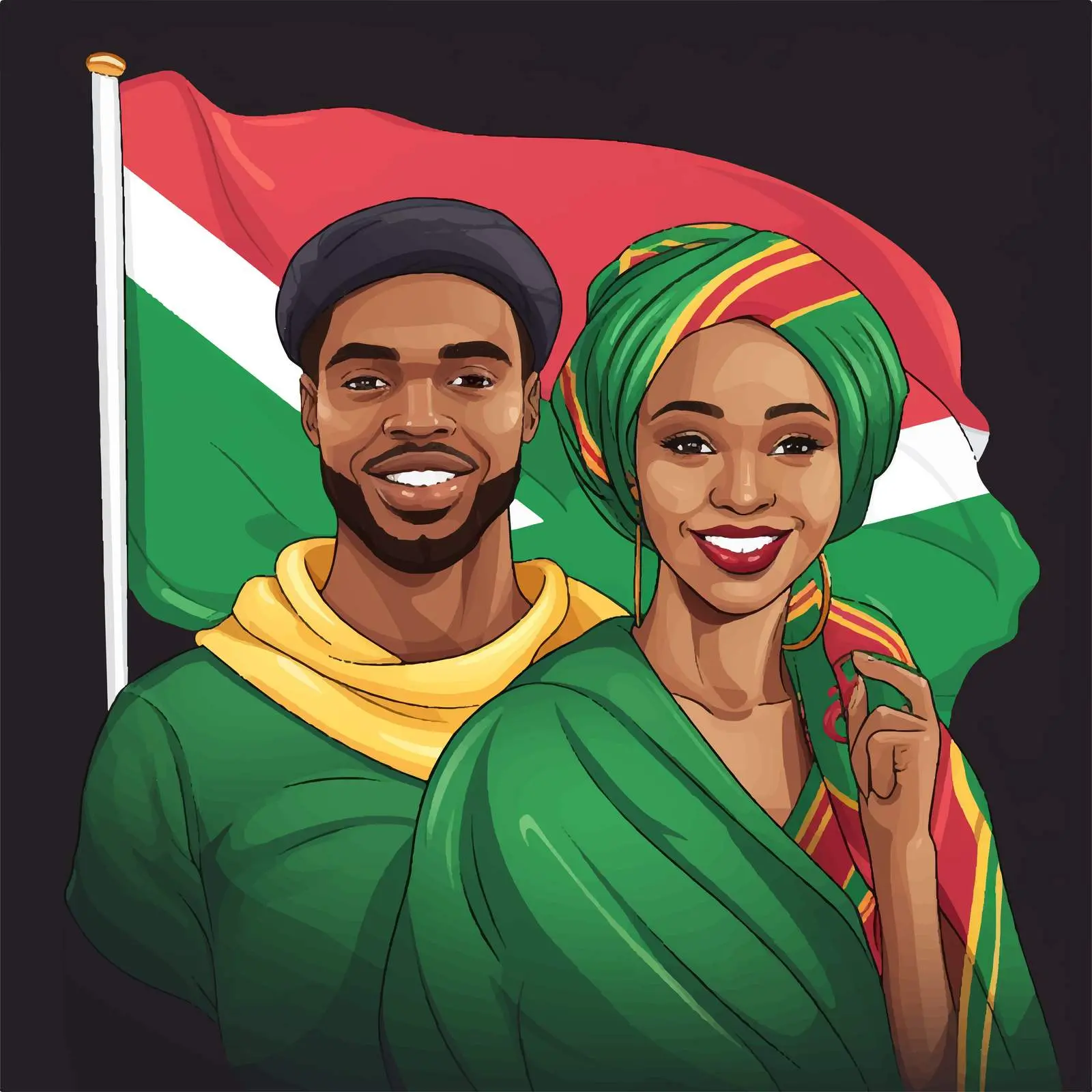 African Couple Holding South African Flag Vector — free download from Dotvec