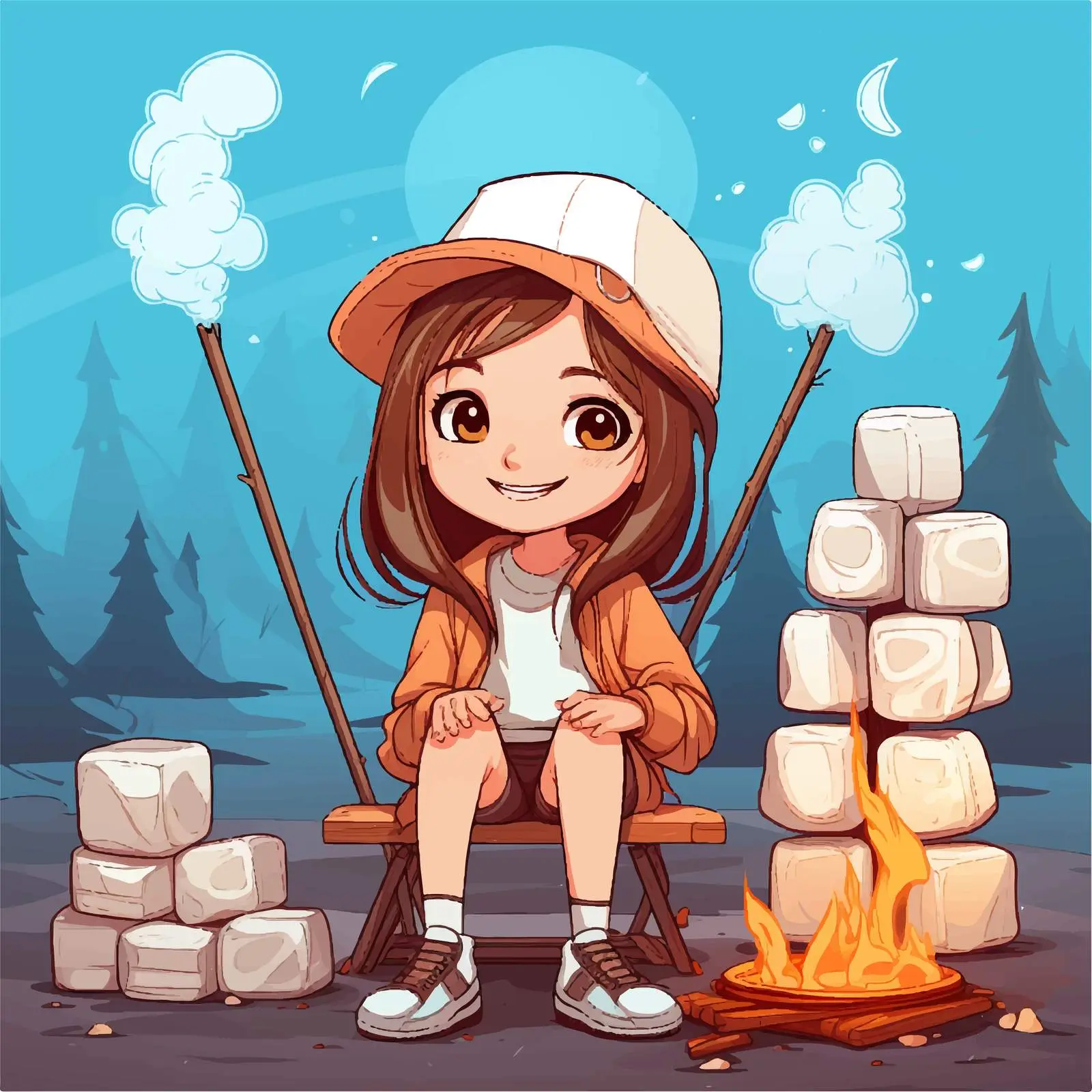 Camping Girl Holding Marshmallow Stick Illustration – free roasting image from Dotvec