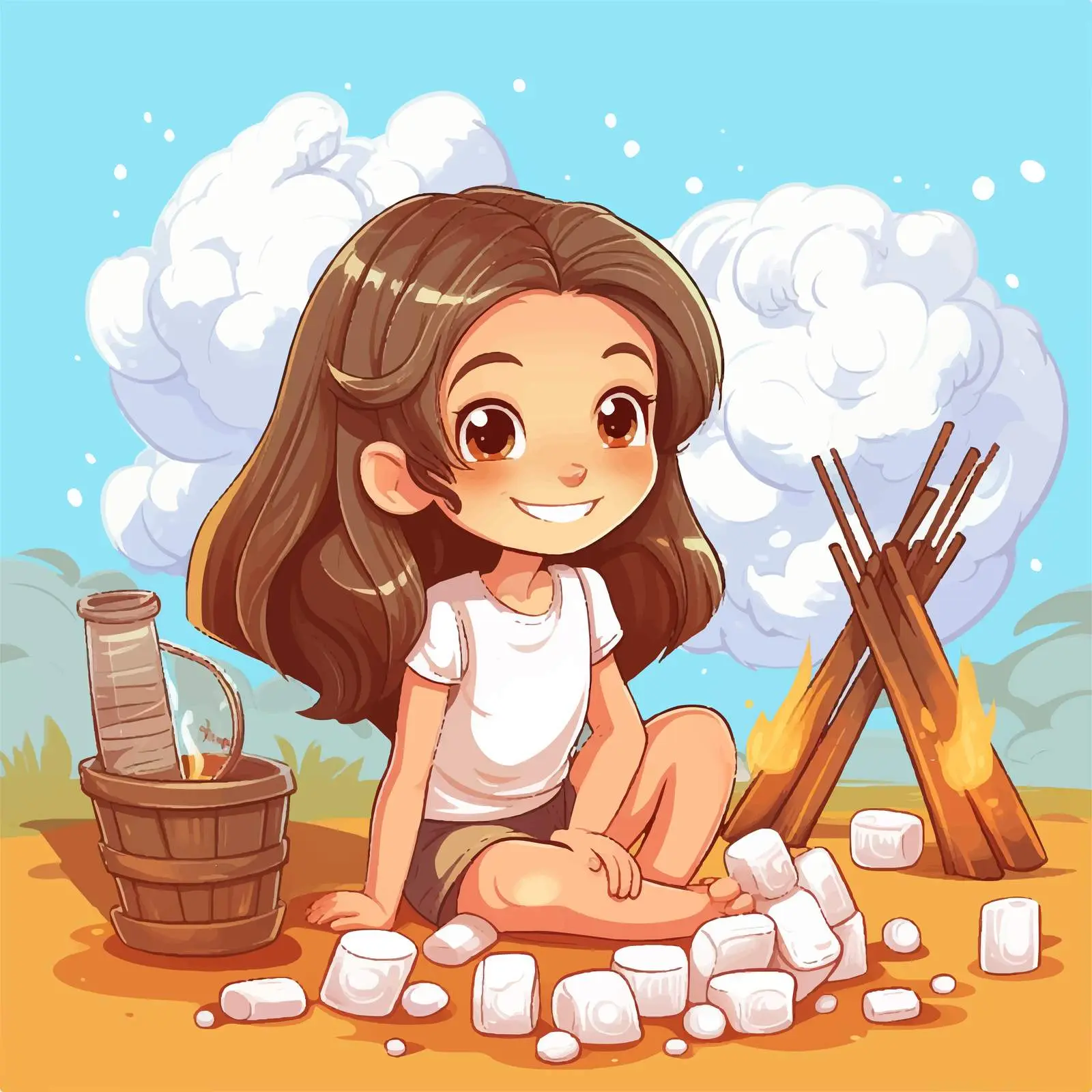 Camping Girl with Marshmallow Stick Illustration — free download from Dotvec