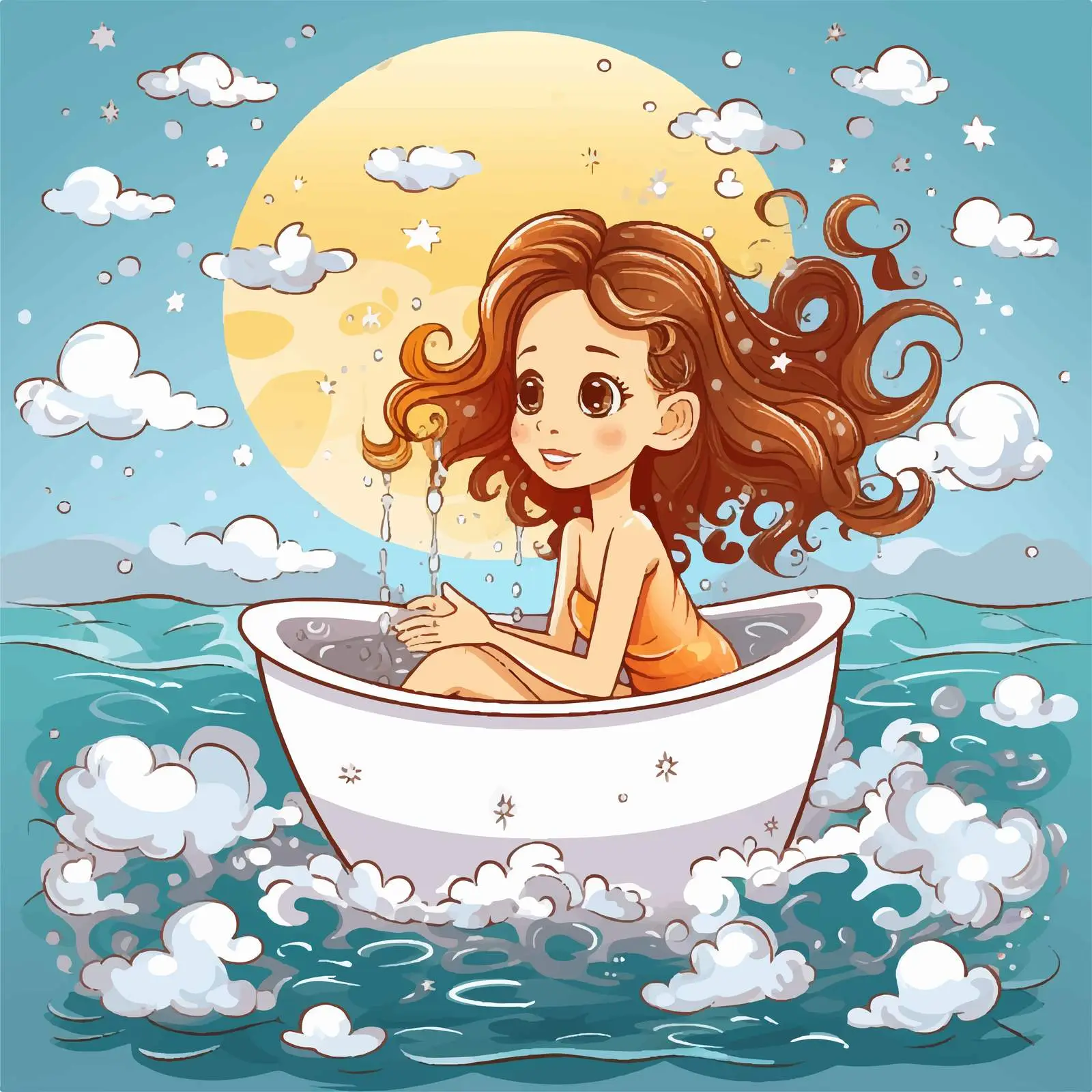 Cartoon Girl Bathing Vector Illustration — free download from Dotvec